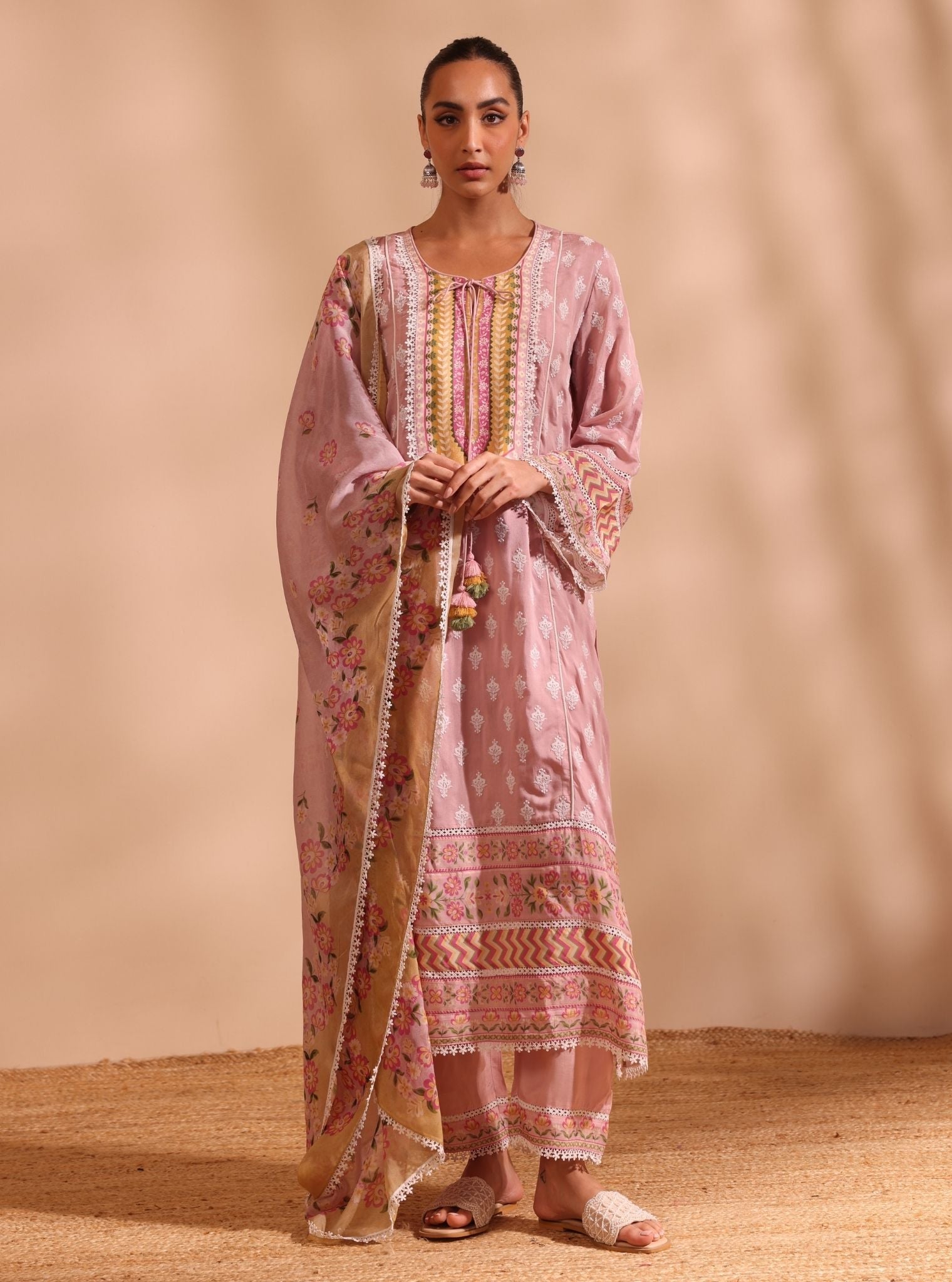 Mulmul Lawn Anvita Pink Kurta With Mulmul Lawn Anvita Pink Pant