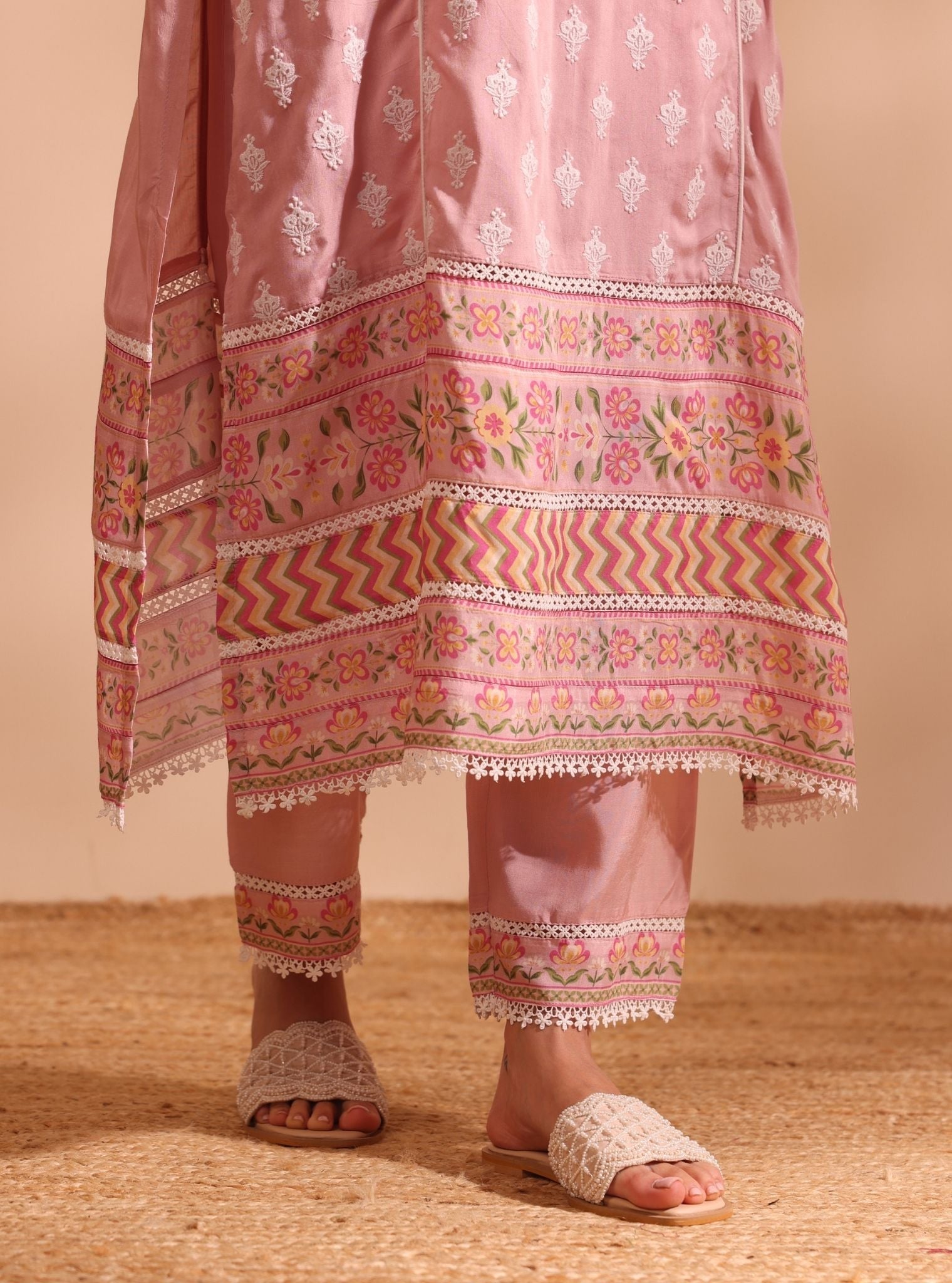 Mulmul Lawn Anvita Pink Kurta With Mulmul Lawn Anvita Pink Pant