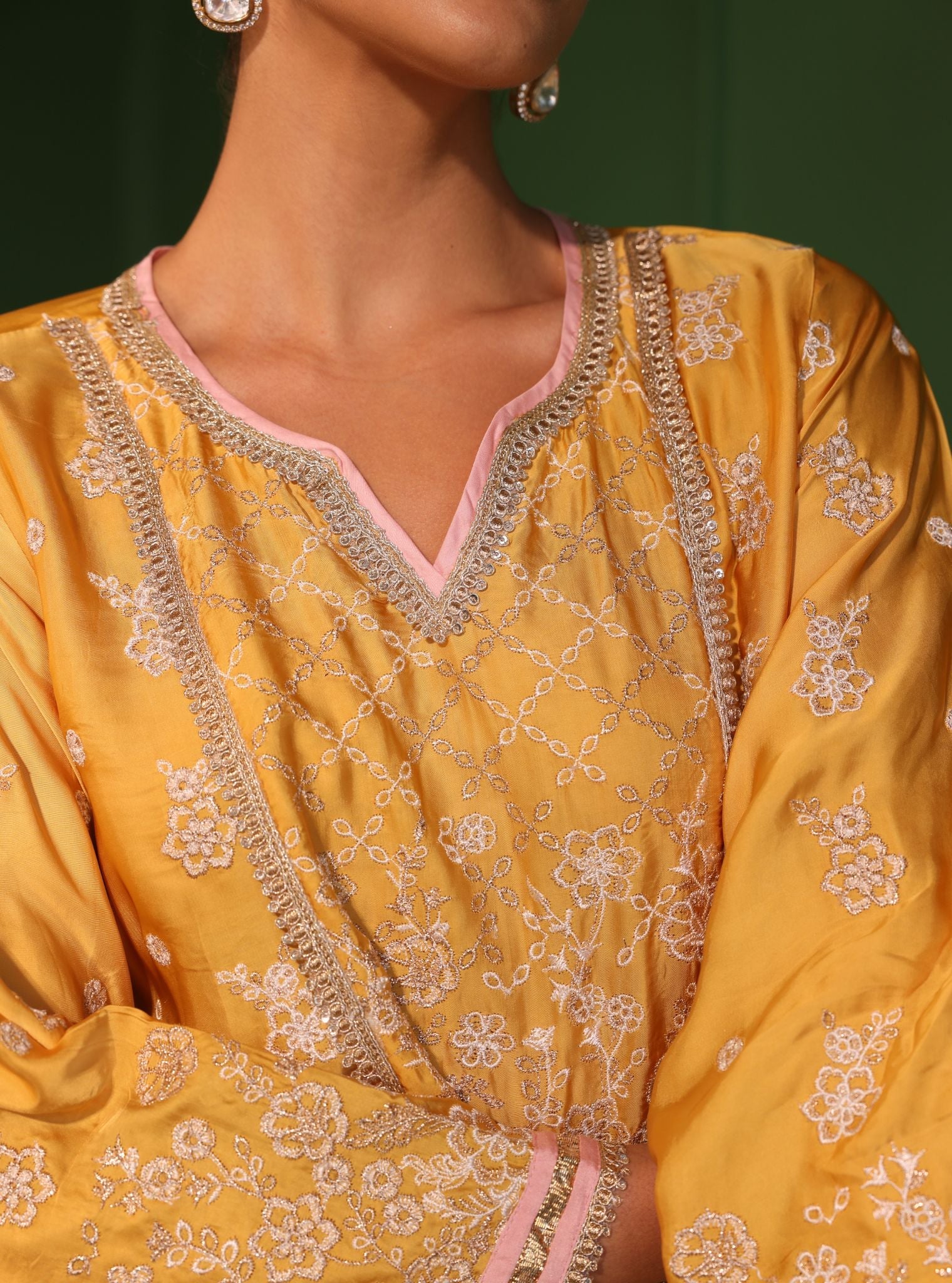 Nazakat Cupro Satin Yellow Kurta Set