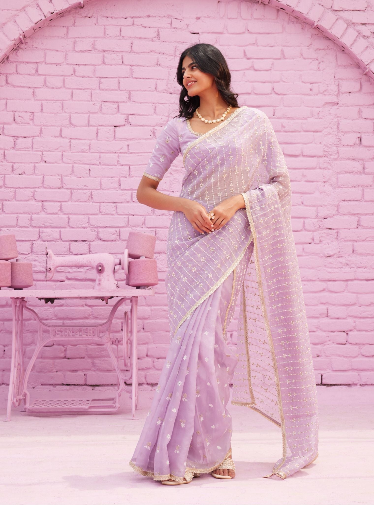 Mulmul Organza Rey Lavender Saree