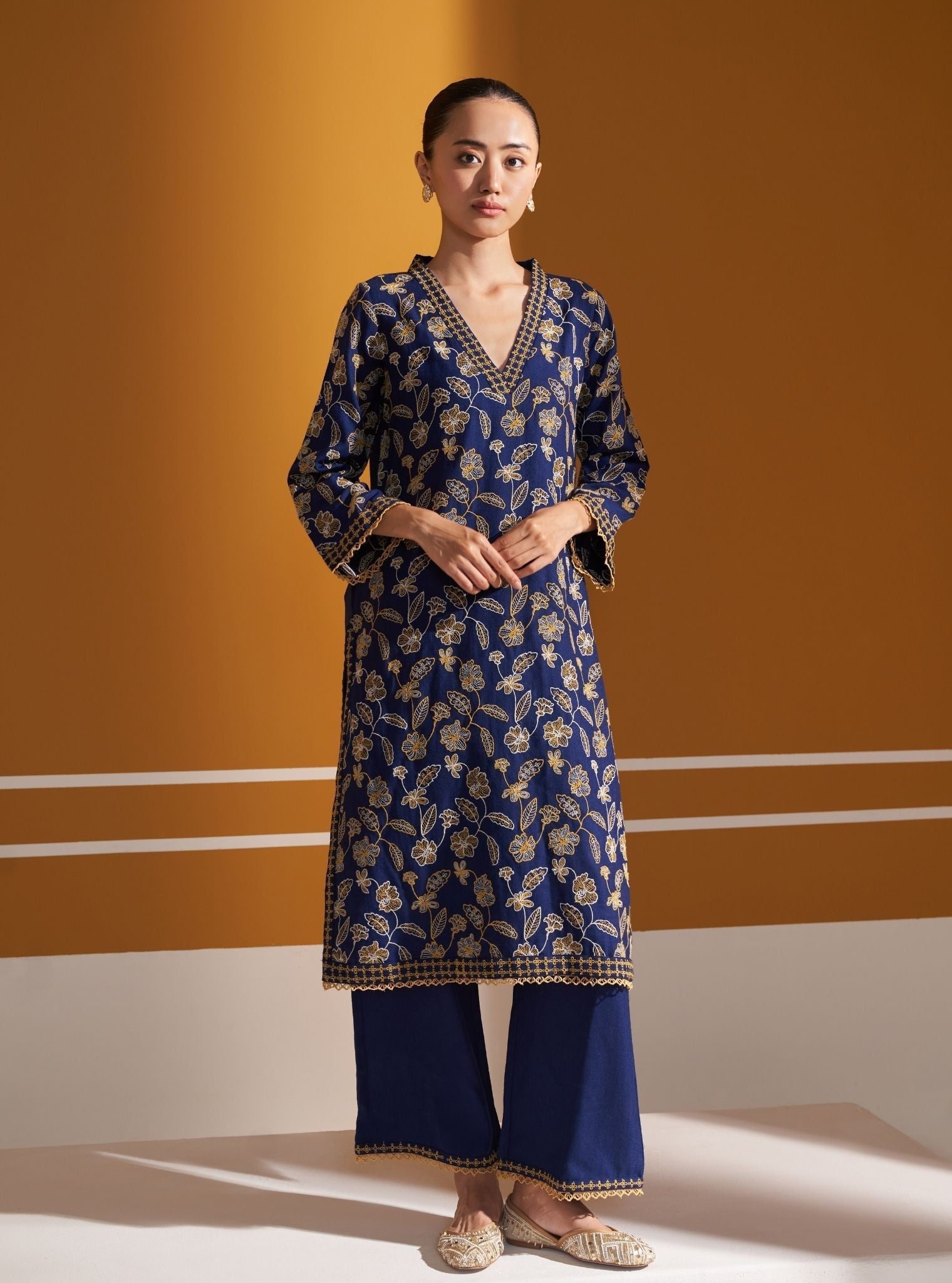 Mulmul Wool Clare Navy Kurta With Mulmul Wool Clare Navy Pant