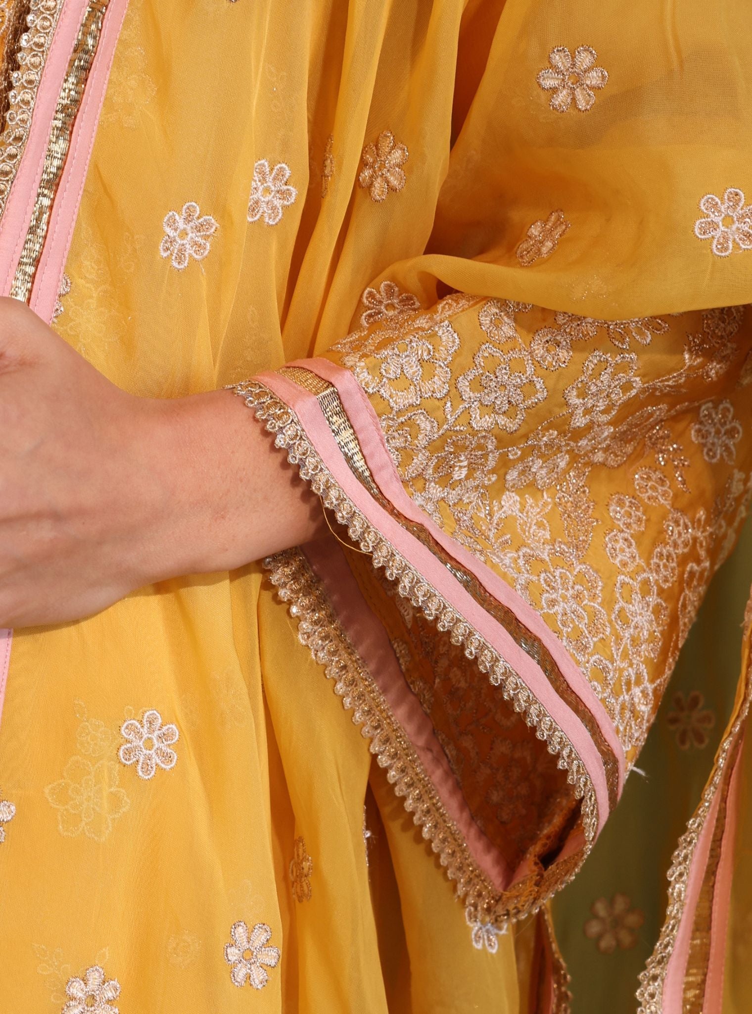 Nazakat Cupro Satin Yellow Kurta Set