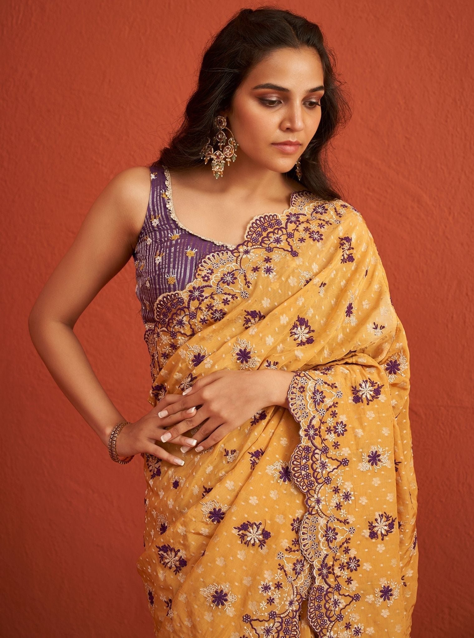 Mulmul Banarsi Haseena Mustard Saree