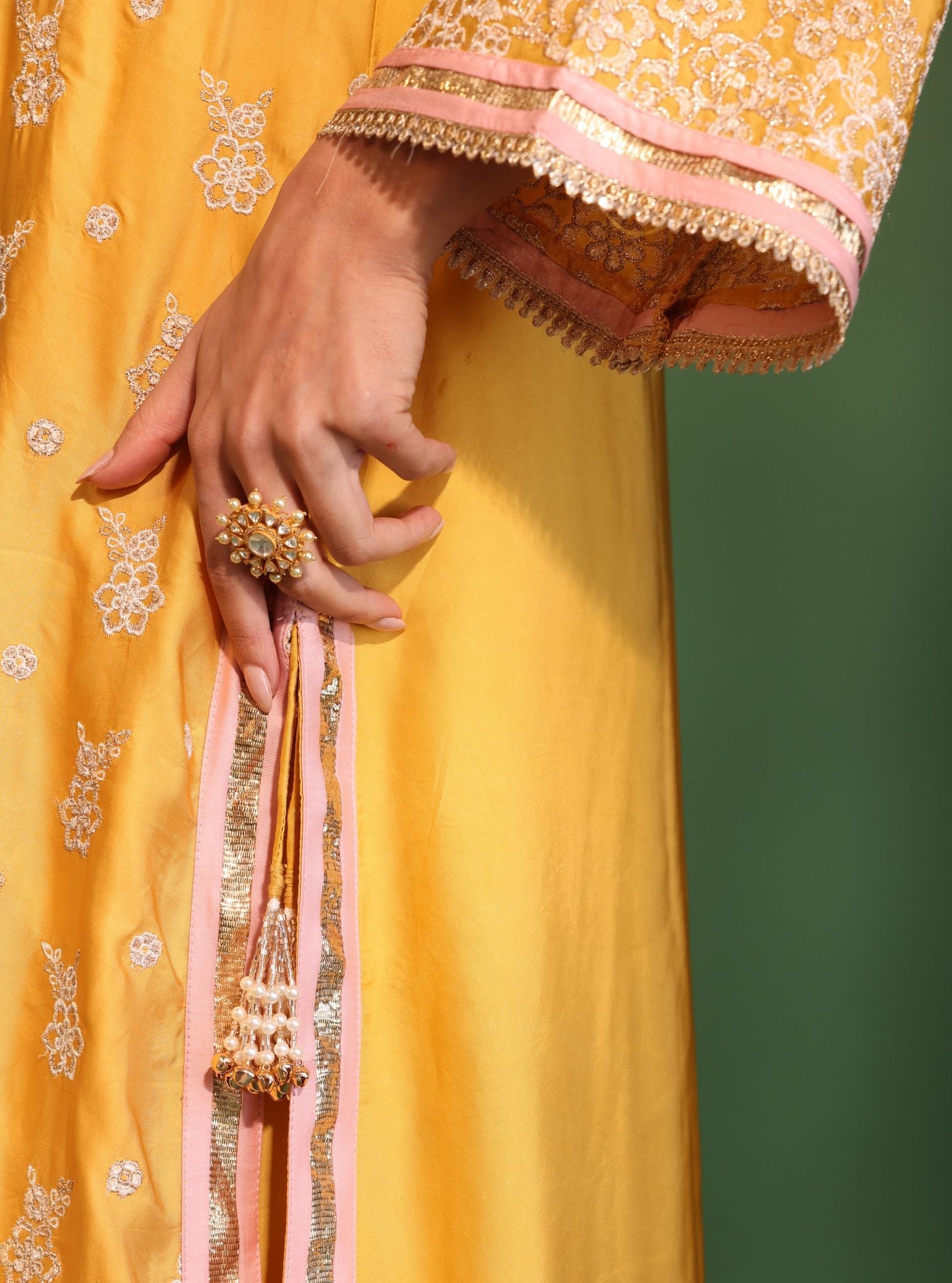 Nazakat Cupro Satin Yellow Kurta Set