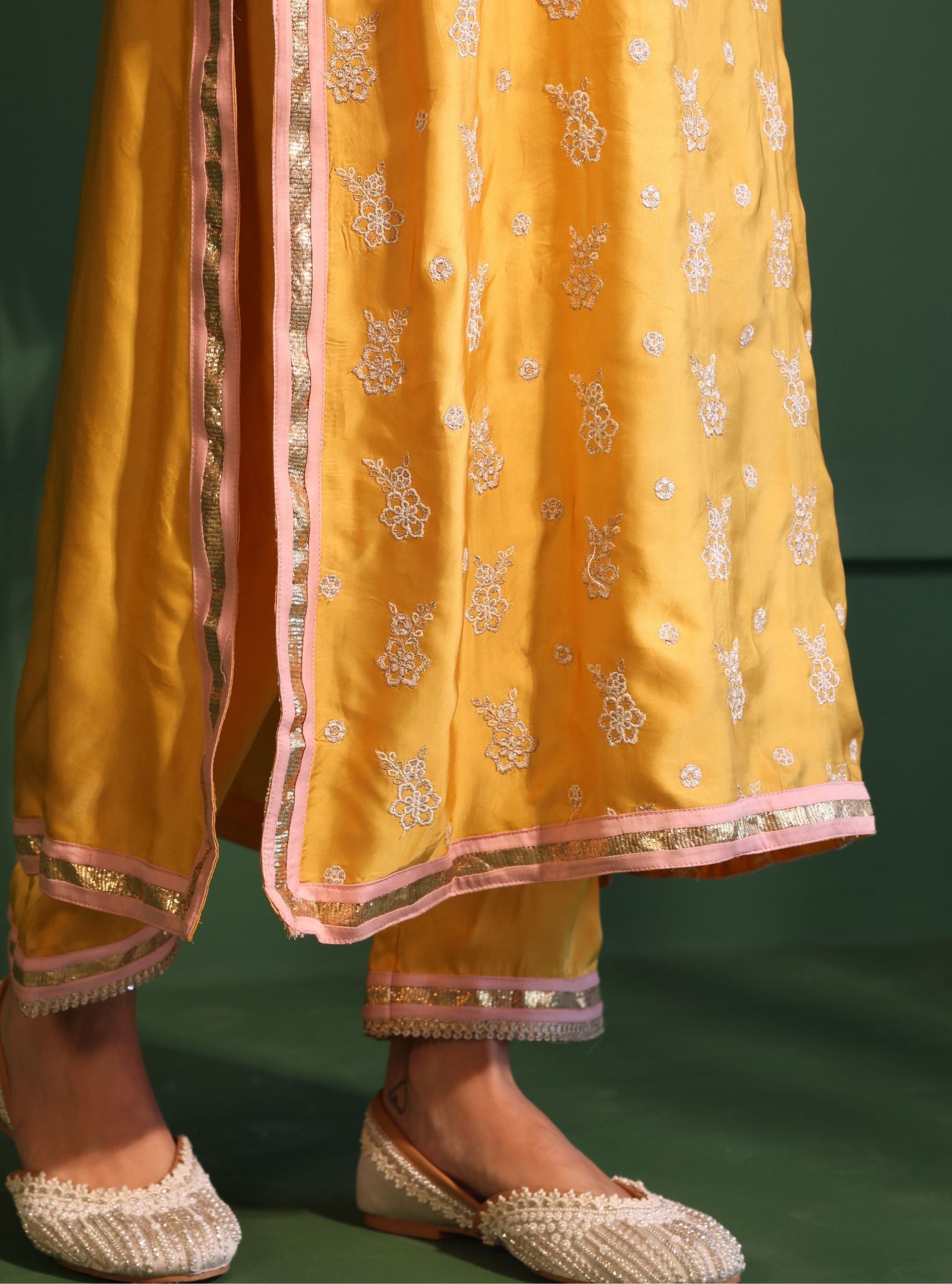 Nazakat Cupro Satin Yellow Kurta Set