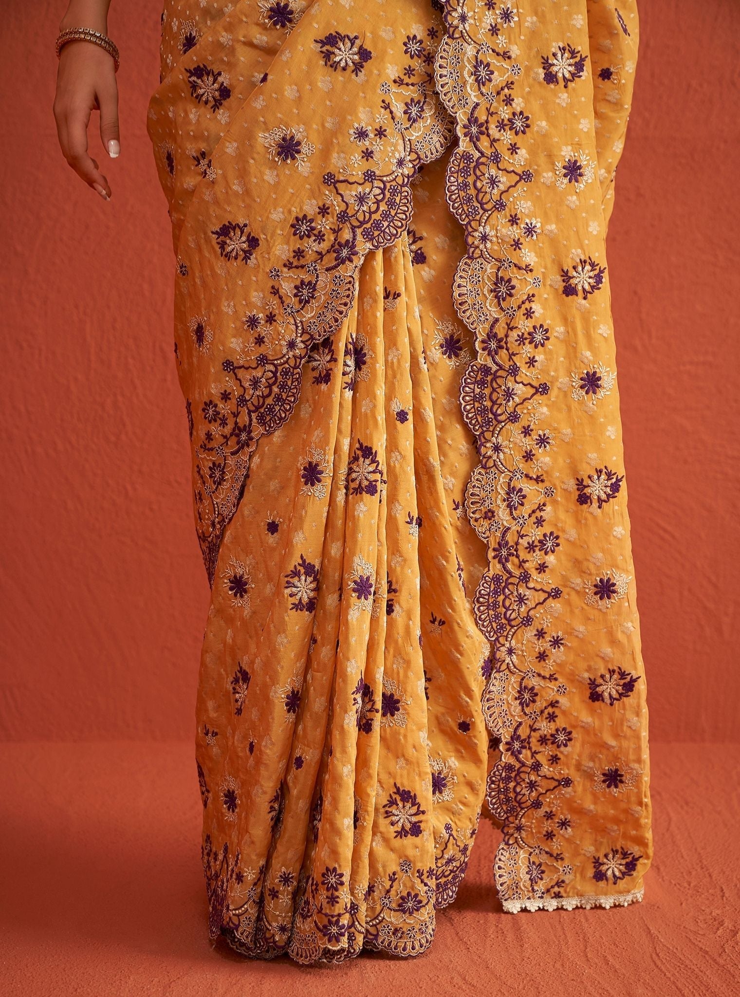 Mulmul Banarsi Haseena Mustard Saree