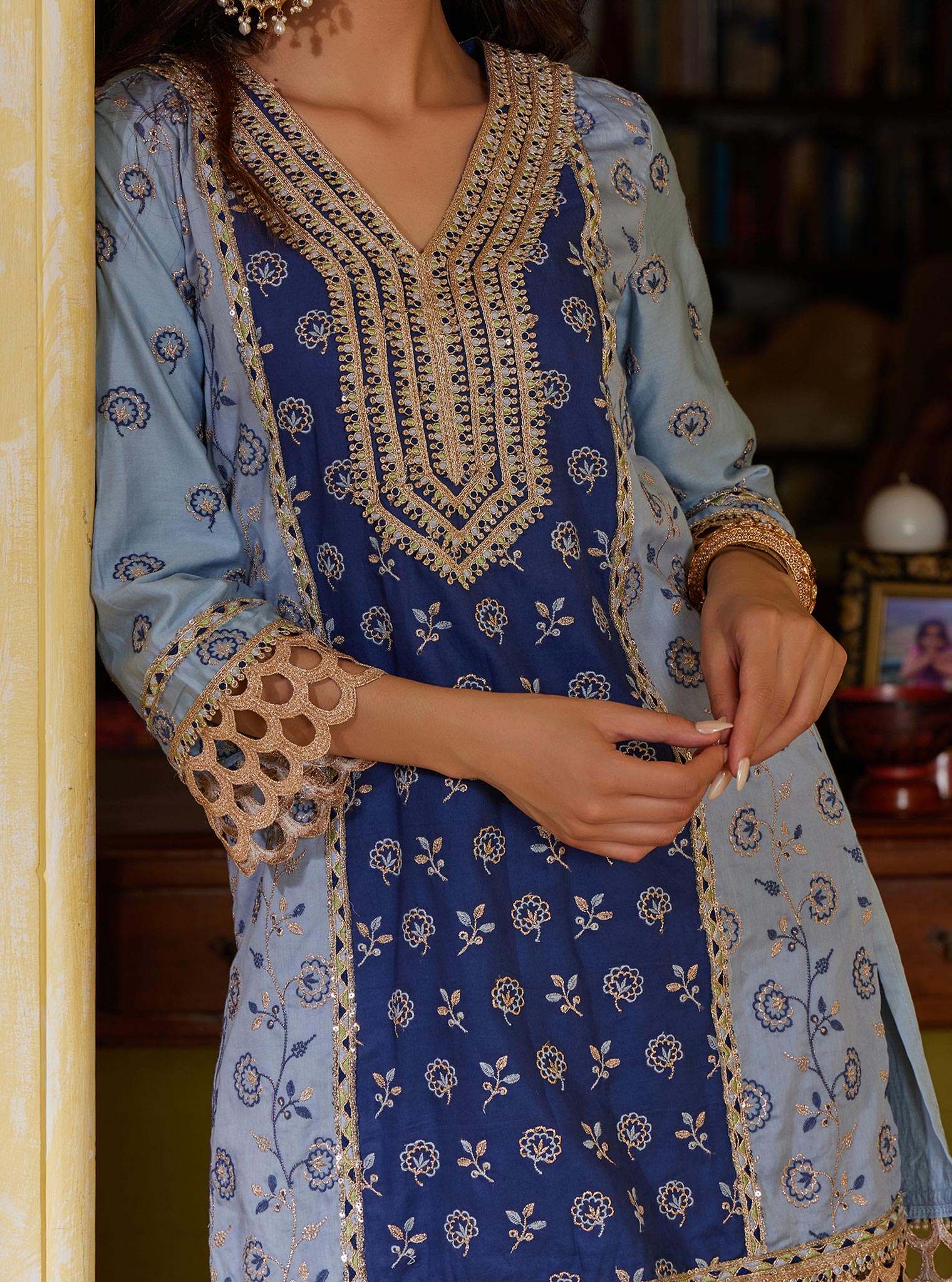 Mulmul Pima Pravi Blue Kurta with Mulmul Pima Pravi Blue Pant