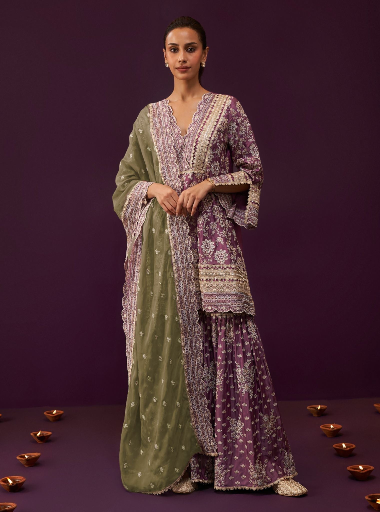 Mulmul Cupro Satin Briar Purple Kurta With Mulmul Cupro Satin Briar Purple Garara