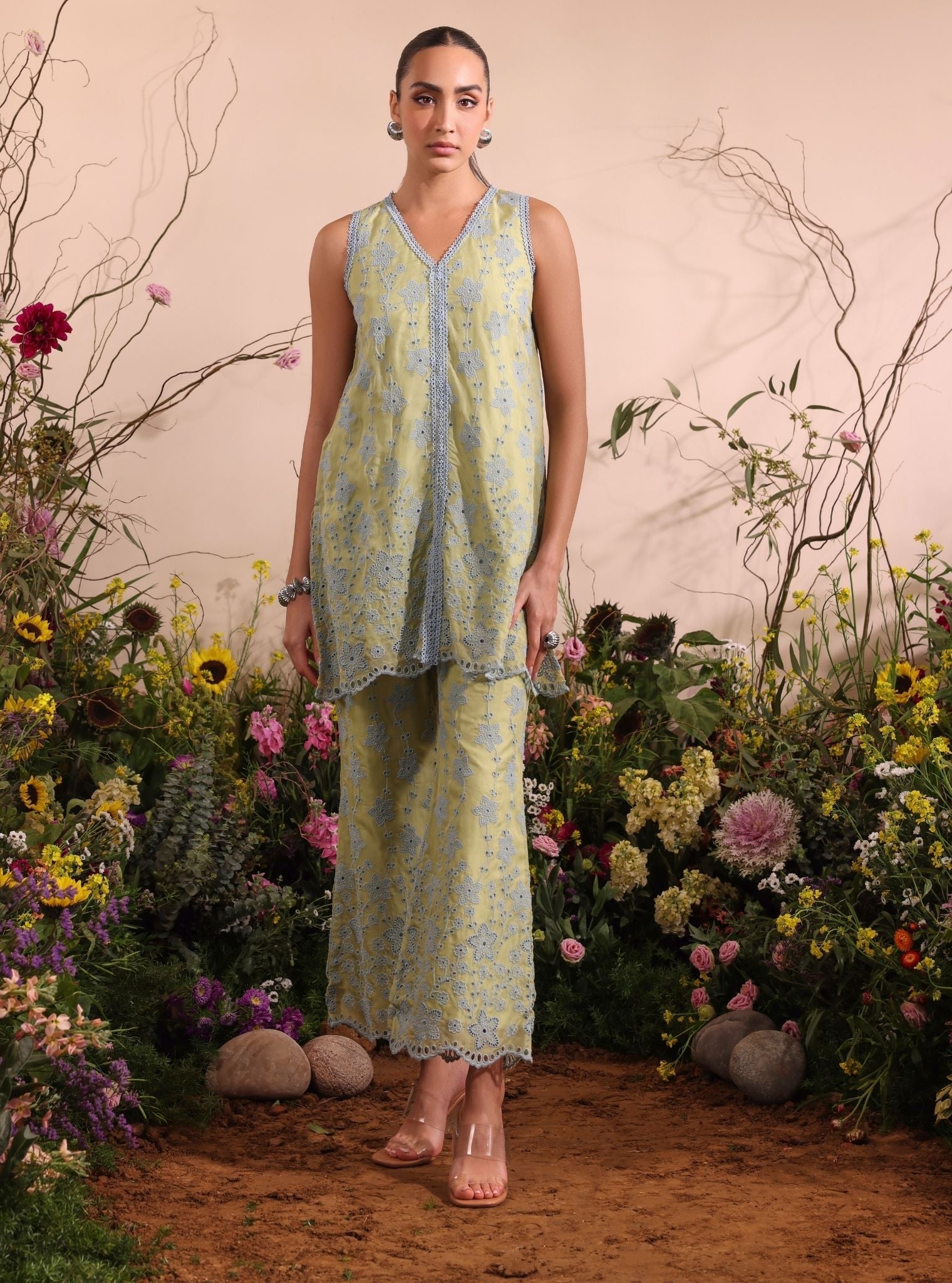 Viggo Organza Lime Co-ord Set