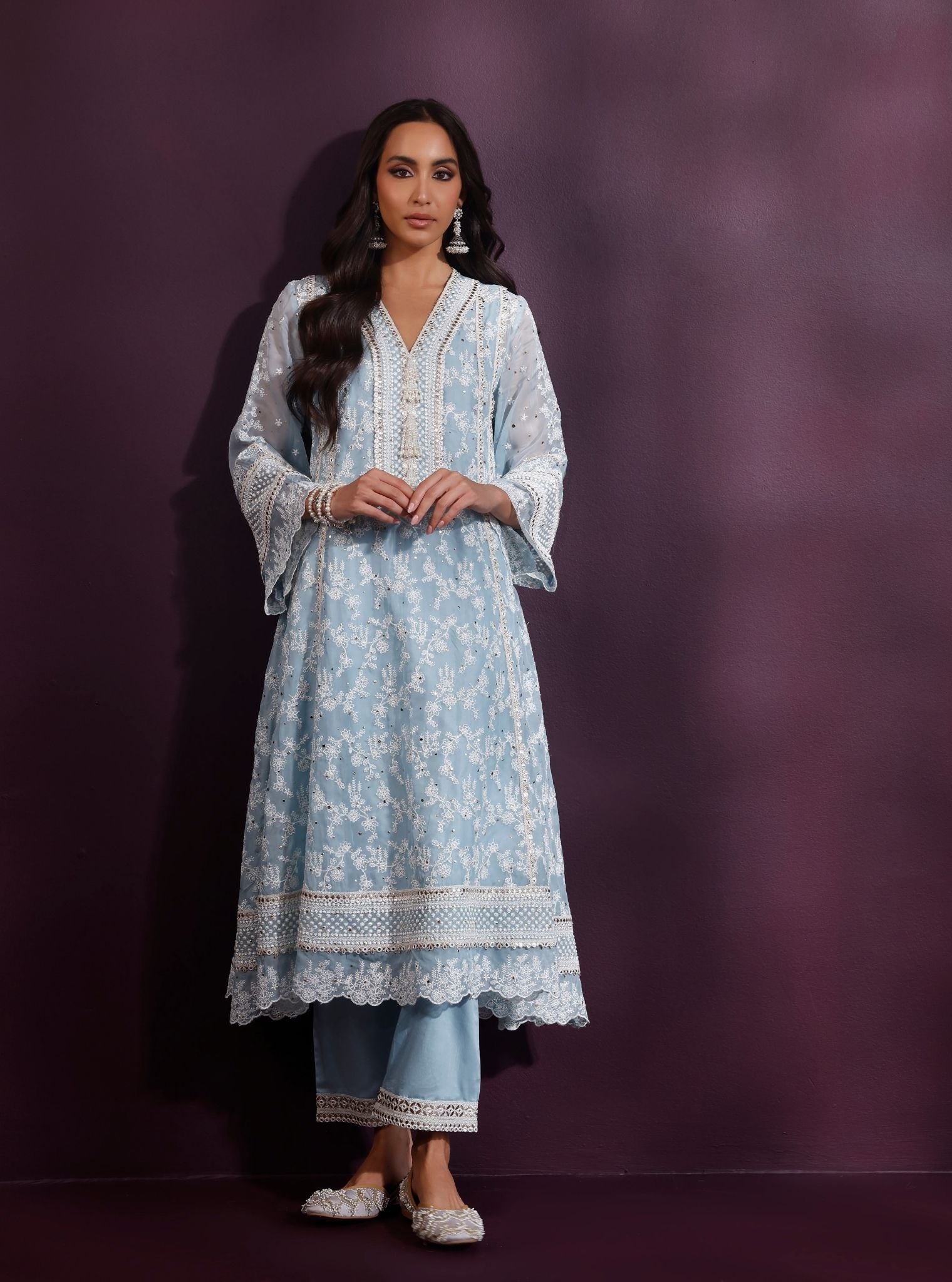 Rupa Organza Blue Anarkali Kurta Set