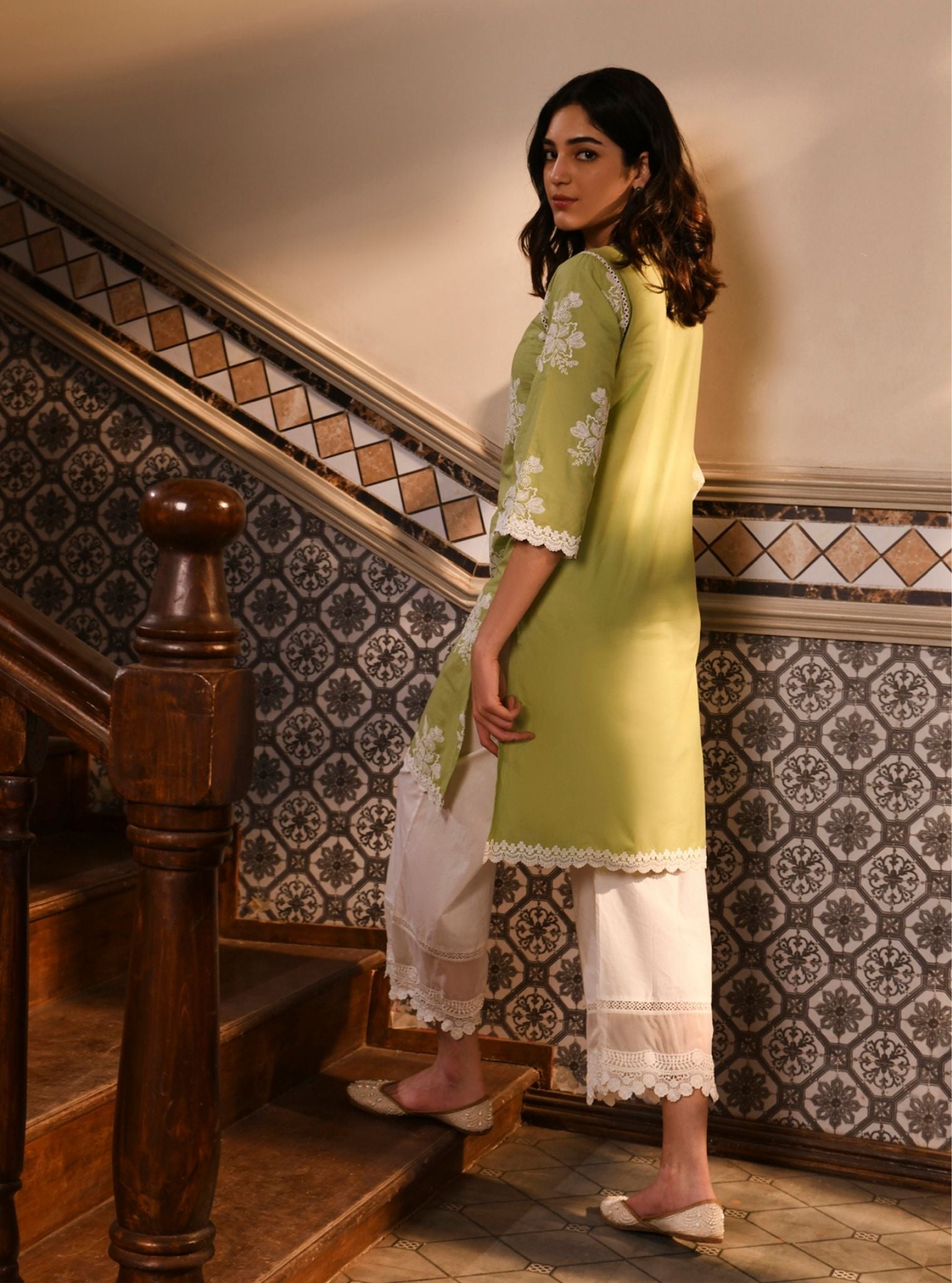 Mulmul Cotton Ayda Light Green Kurta