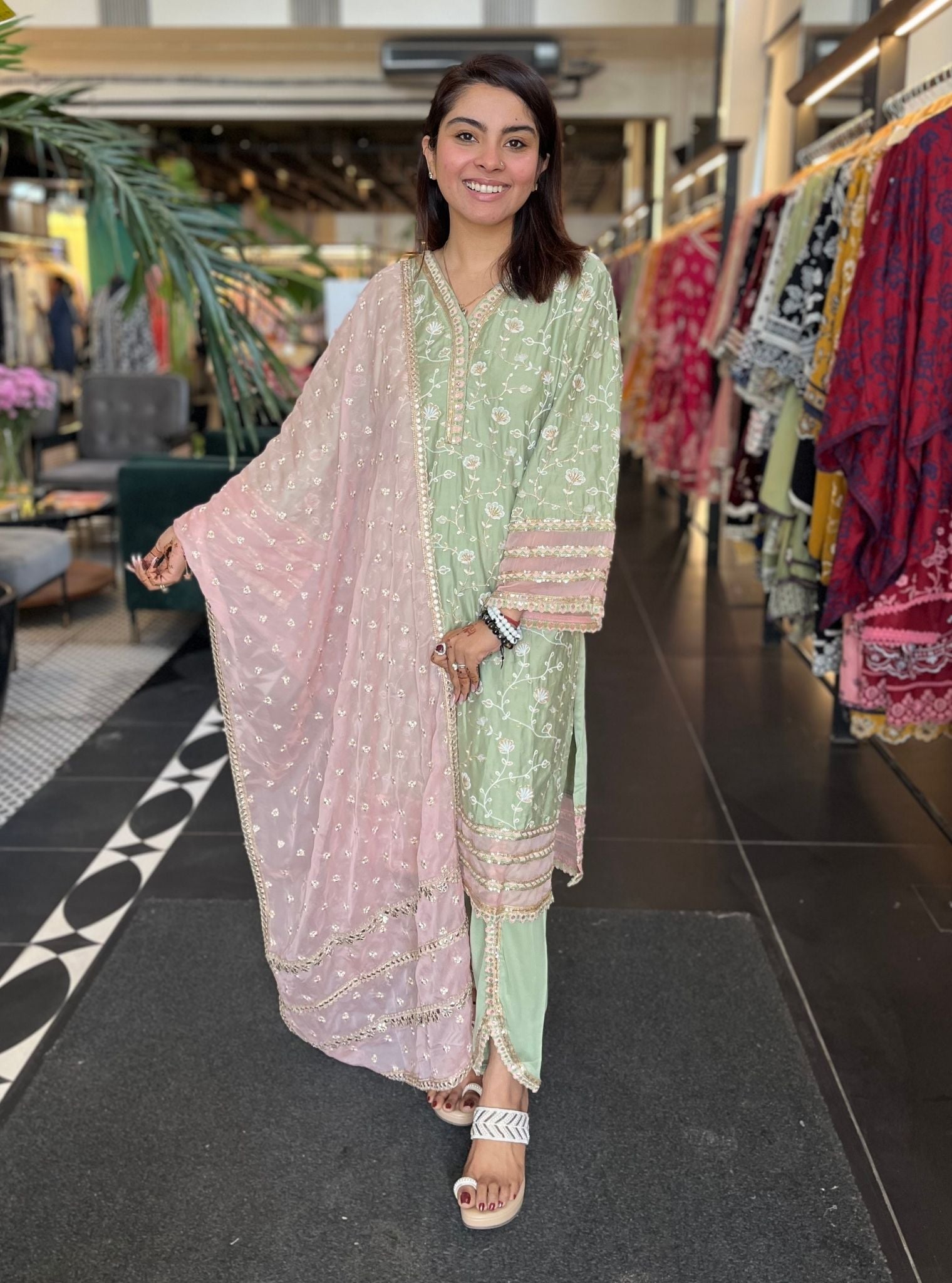 Mulmul Pima Drita Green Kurta with Mulmul Pima Drita Green Pant