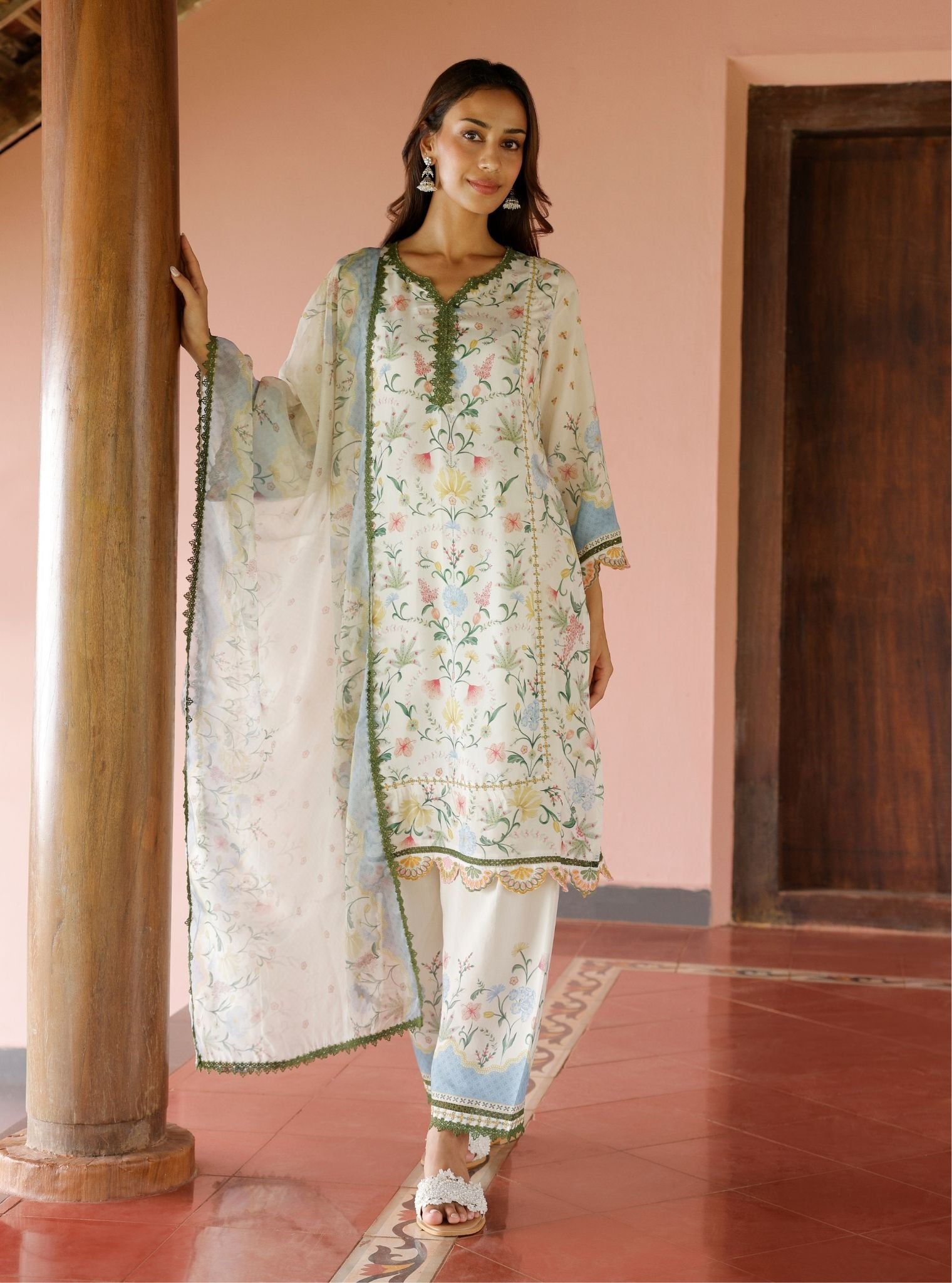 Mulmul Lawn Printed Alya Off White Kurta With Mulmul Lawn Printed Alya Off White Pant
