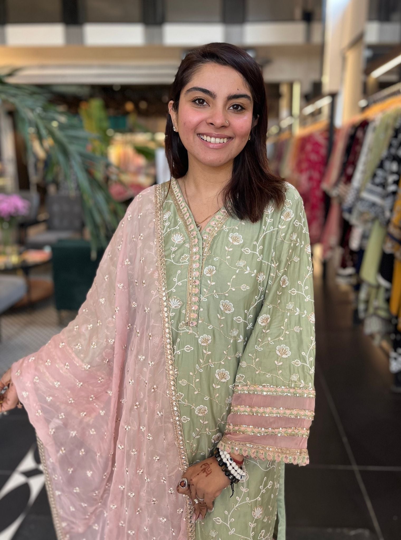 Mulmul Pima Drita Green Kurta with Mulmul Pima Drita Green Pant