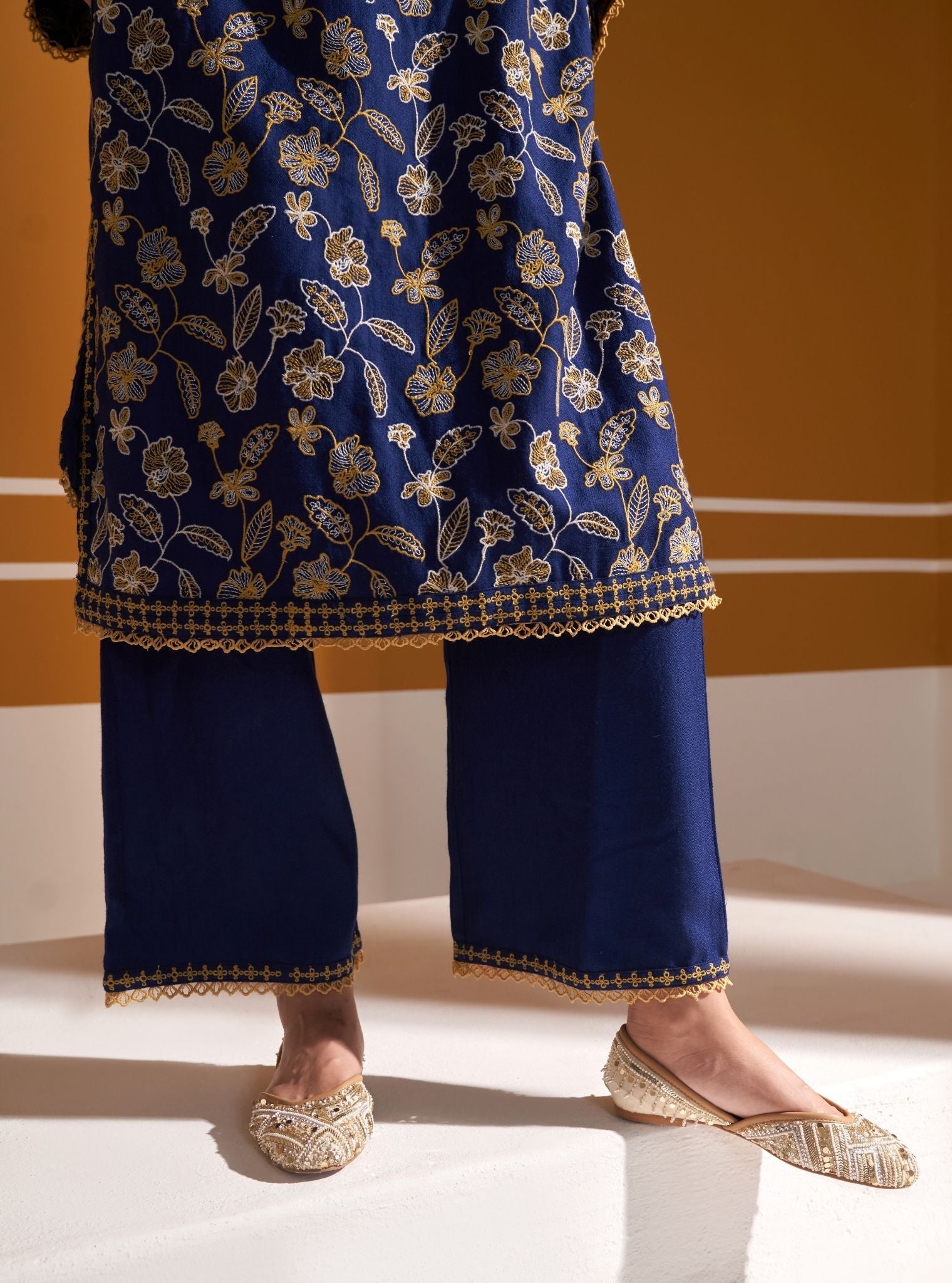 Mulmul Wool Clare Navy Kurta With Mulmul Wool Clare Navy Pant