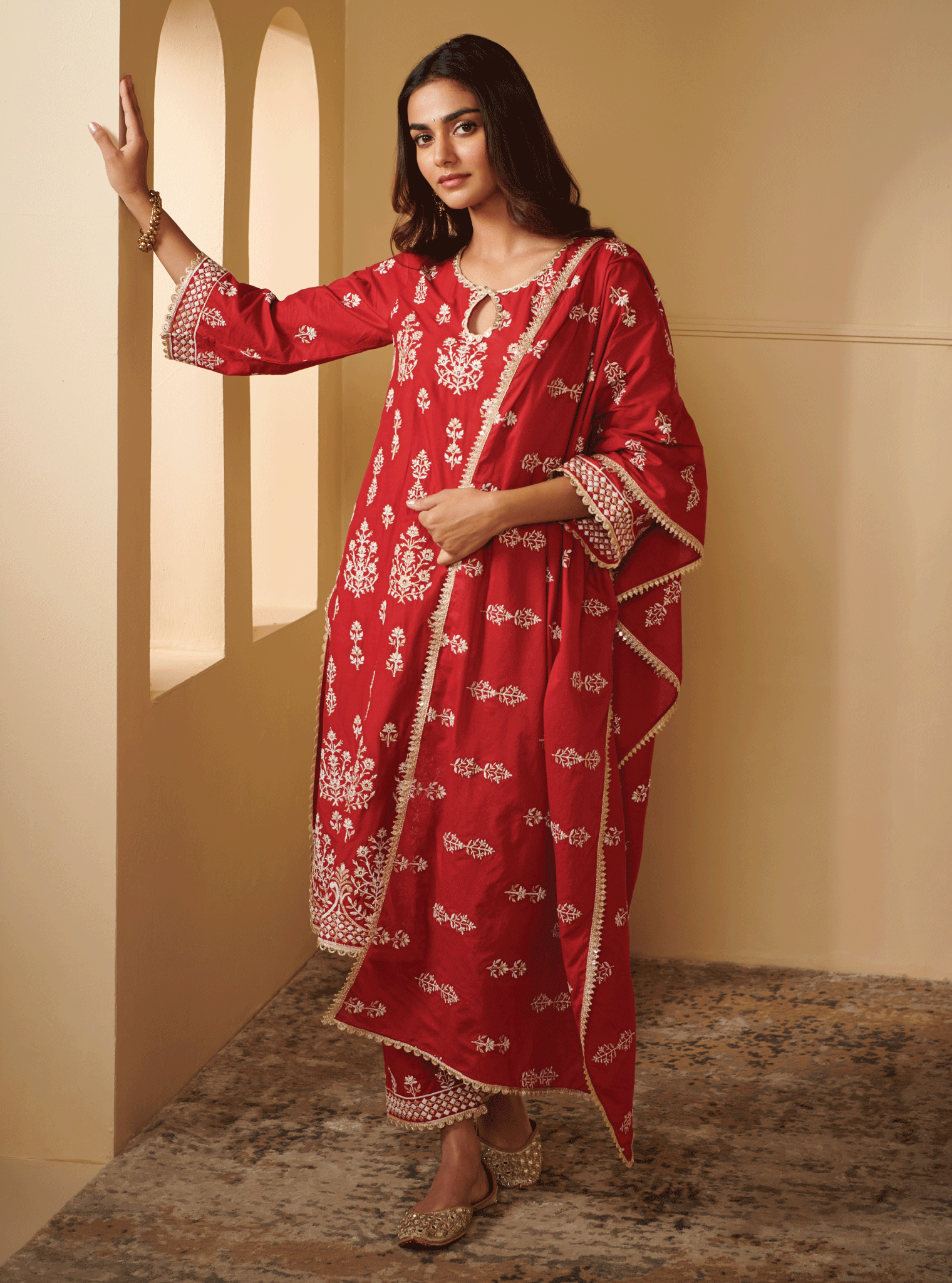 Mulmul Cotton Veda Red Dupatta