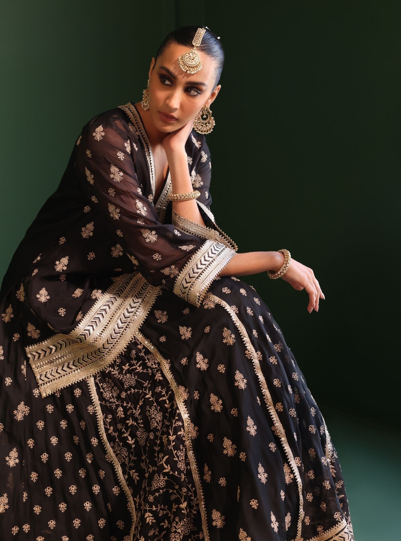 Mulmul Organza Tarang Black Kurta With Mulmul Organza Tarang Black Lehenga