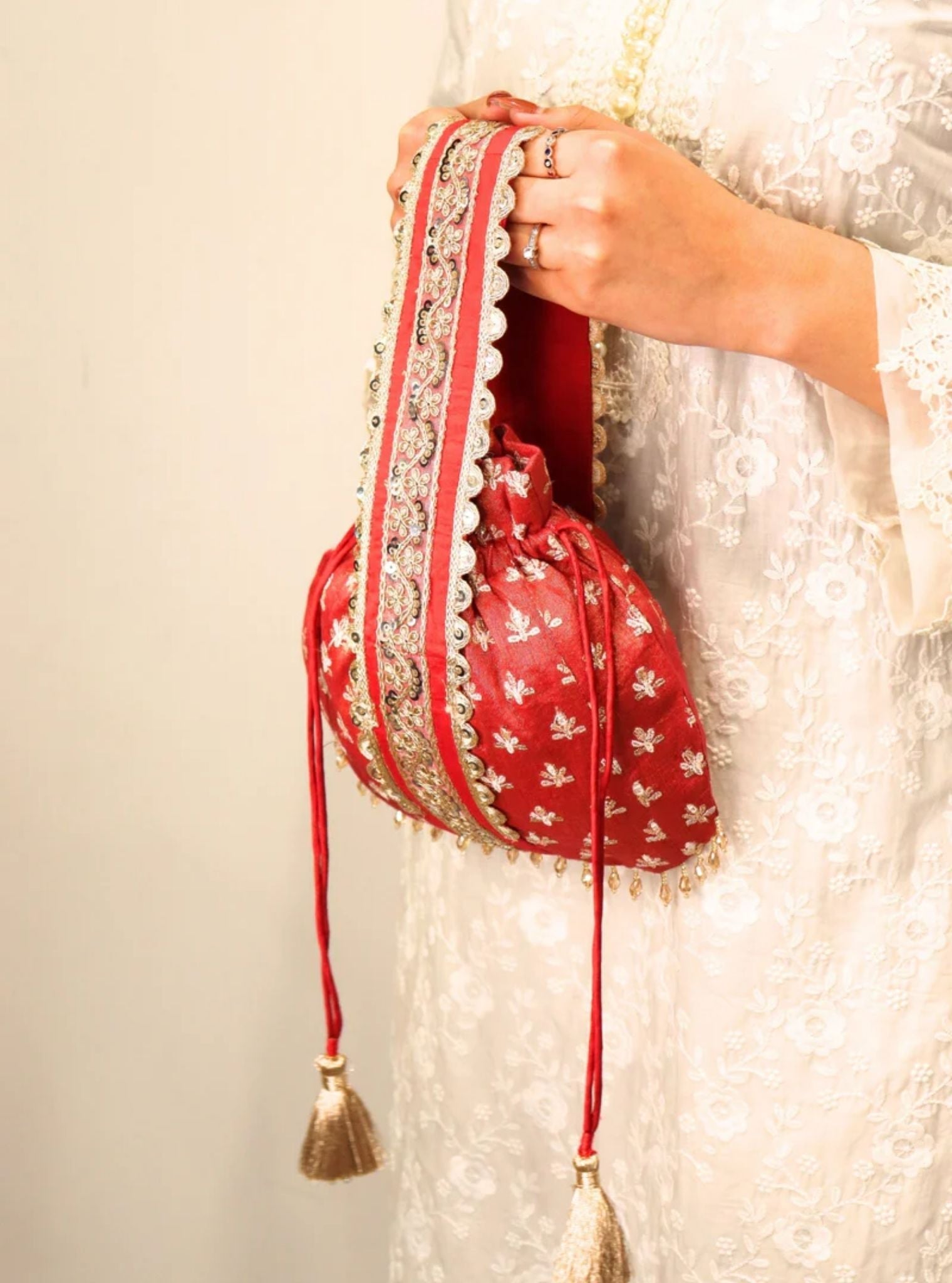 Mulmul Sawaari Red Potli Bag