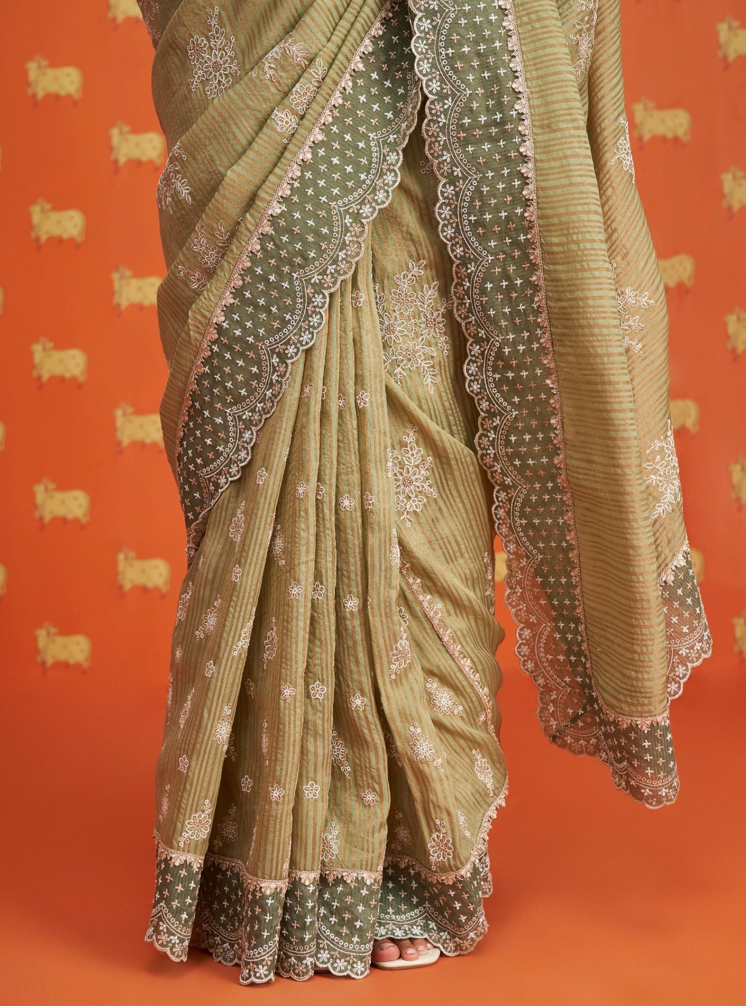 Mulmul Banarsi Aniyah Moss Green Saree