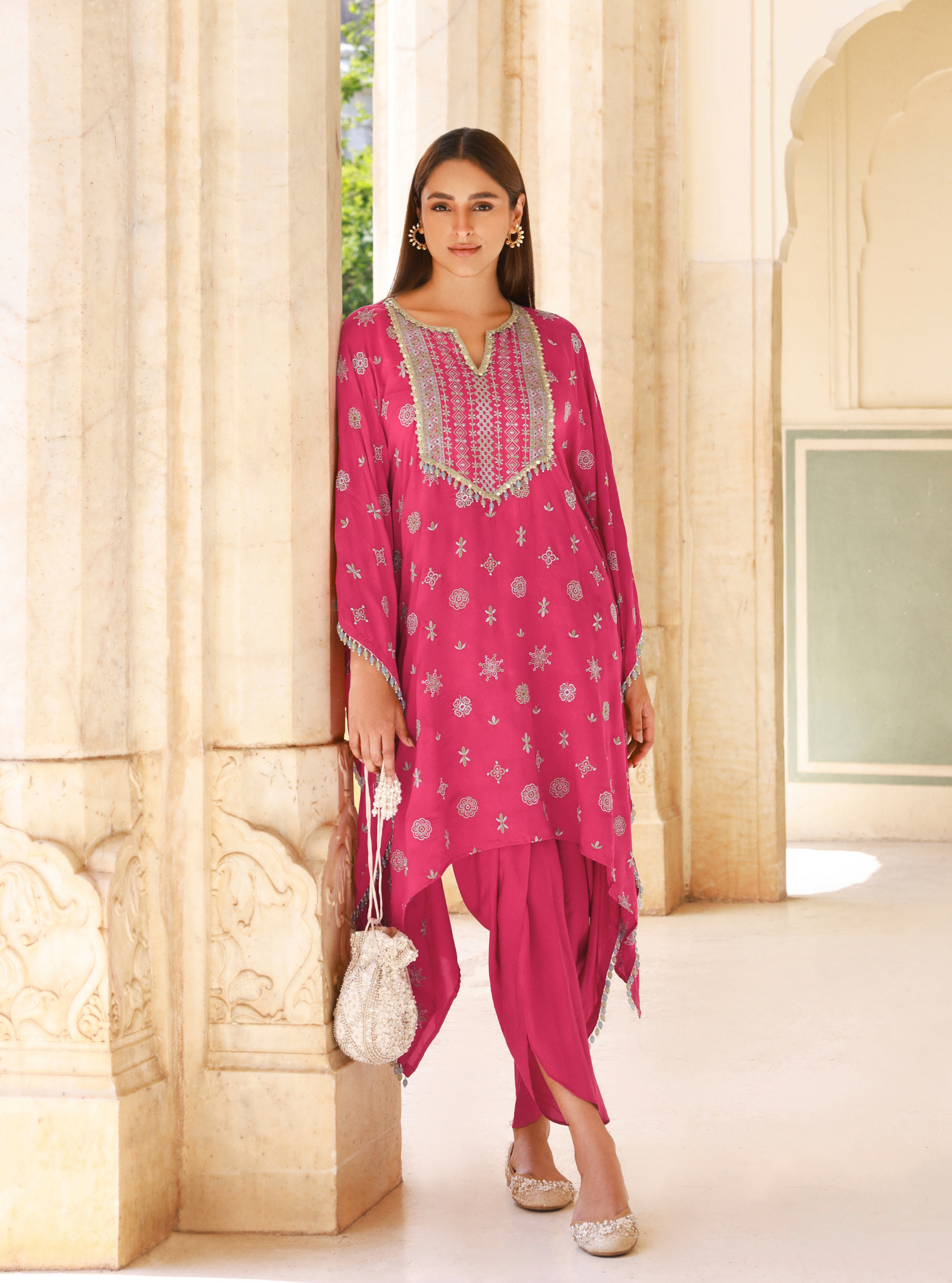 Dovira Lawn Fuschia Kaftan Set