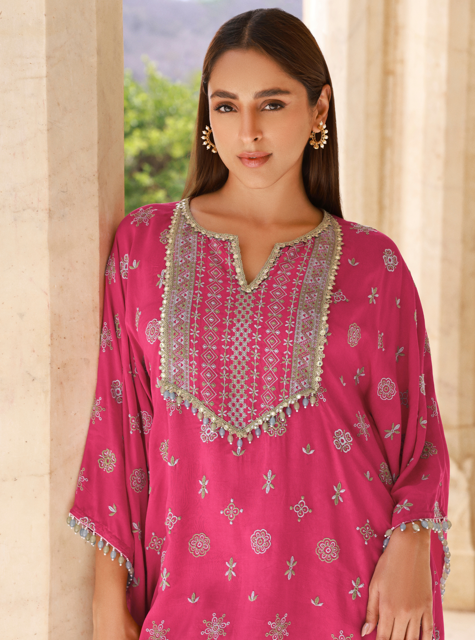 Dovira Lawn Fuschia Kaftan Set