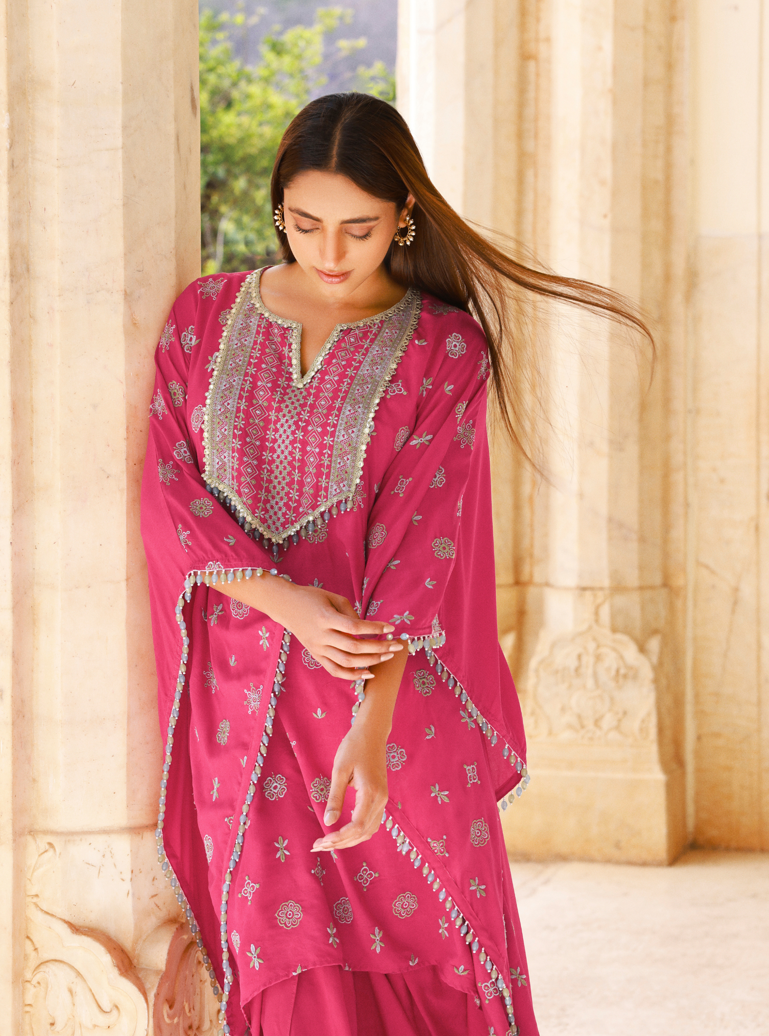 Dovira Lawn Fuschia Kaftan Set