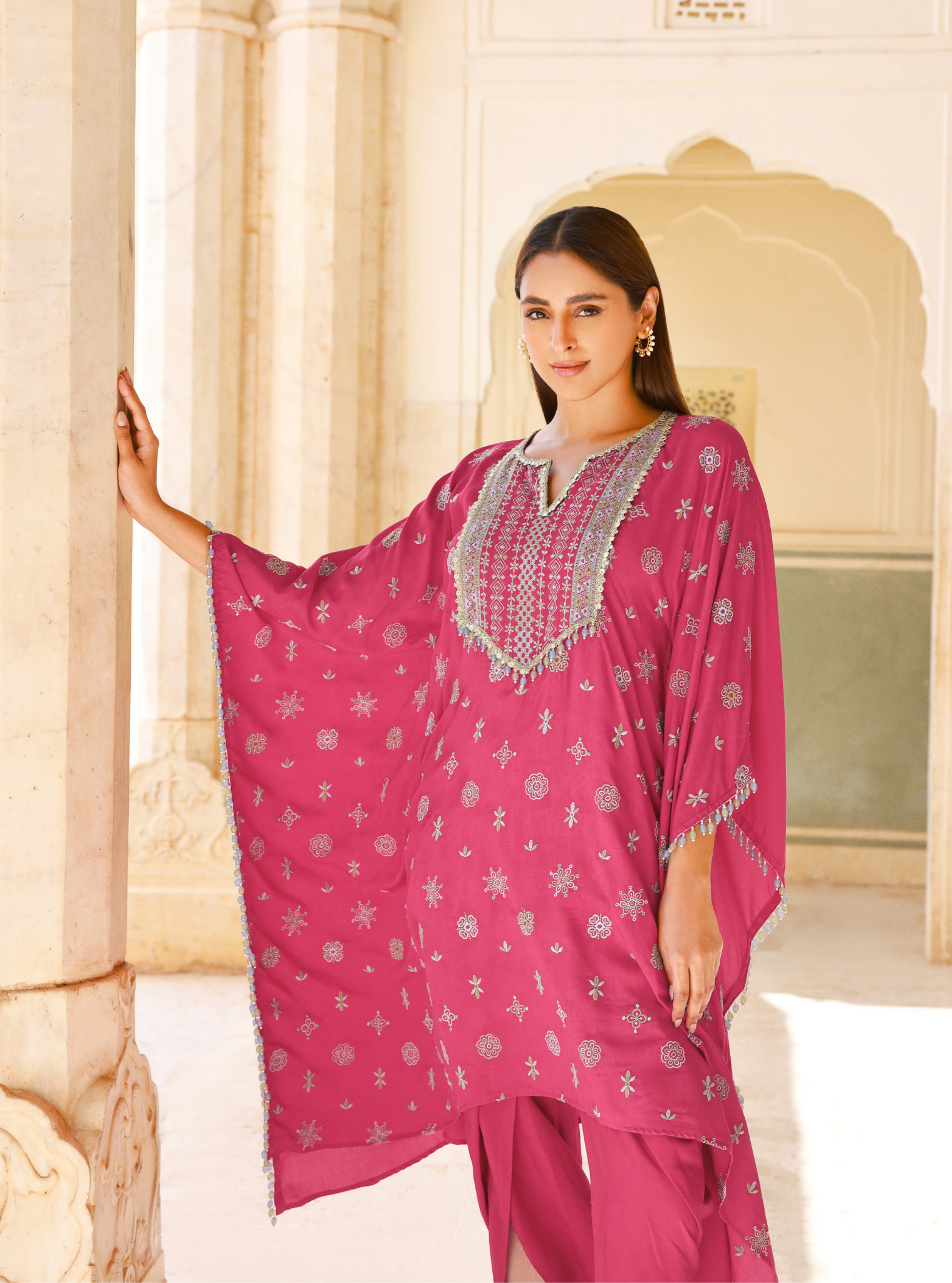 Dovira Lawn Fuschia Kaftan Set