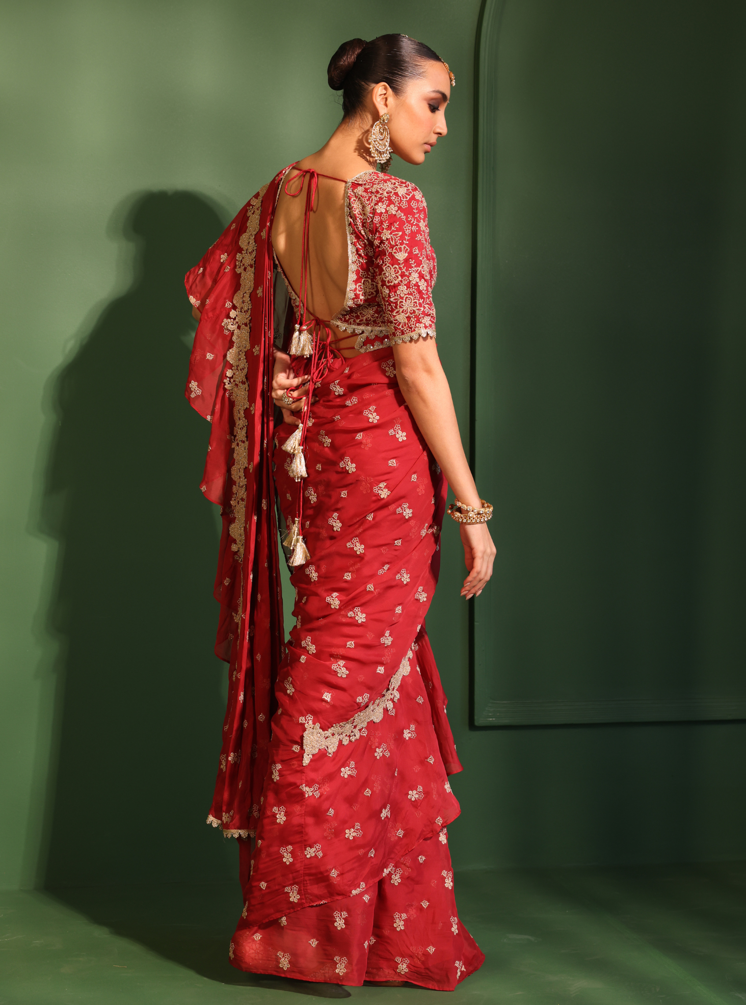 Mulmul Organza Pari Red Saree