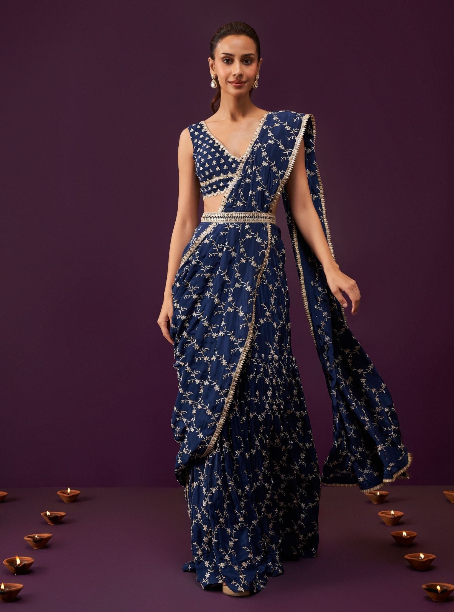 Mulmul Crepe Ayana Navy Saree