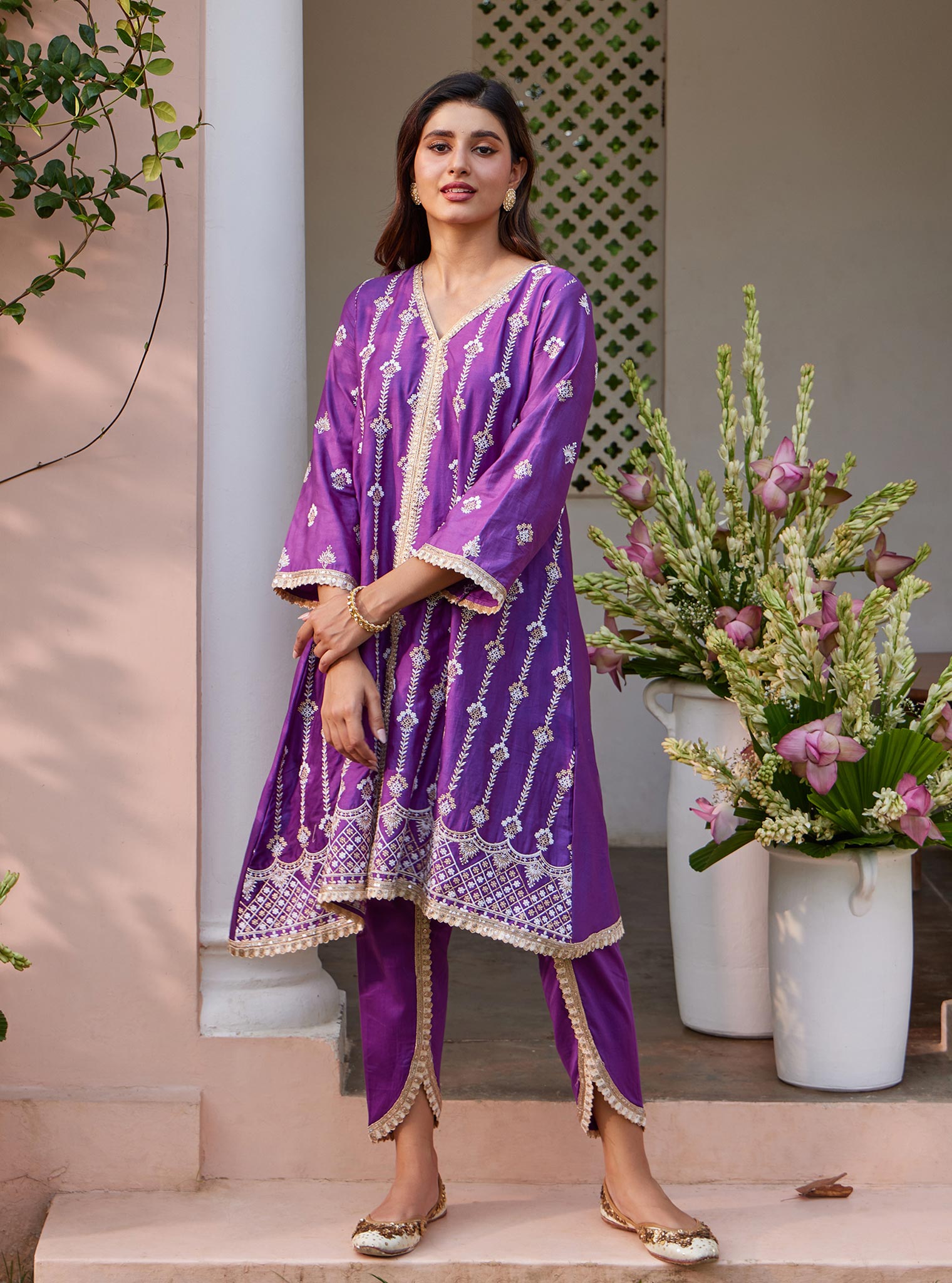 Mulmul Pima Suvasi Purple Kurta with Mulmul Pima Suvasi Purple Pant