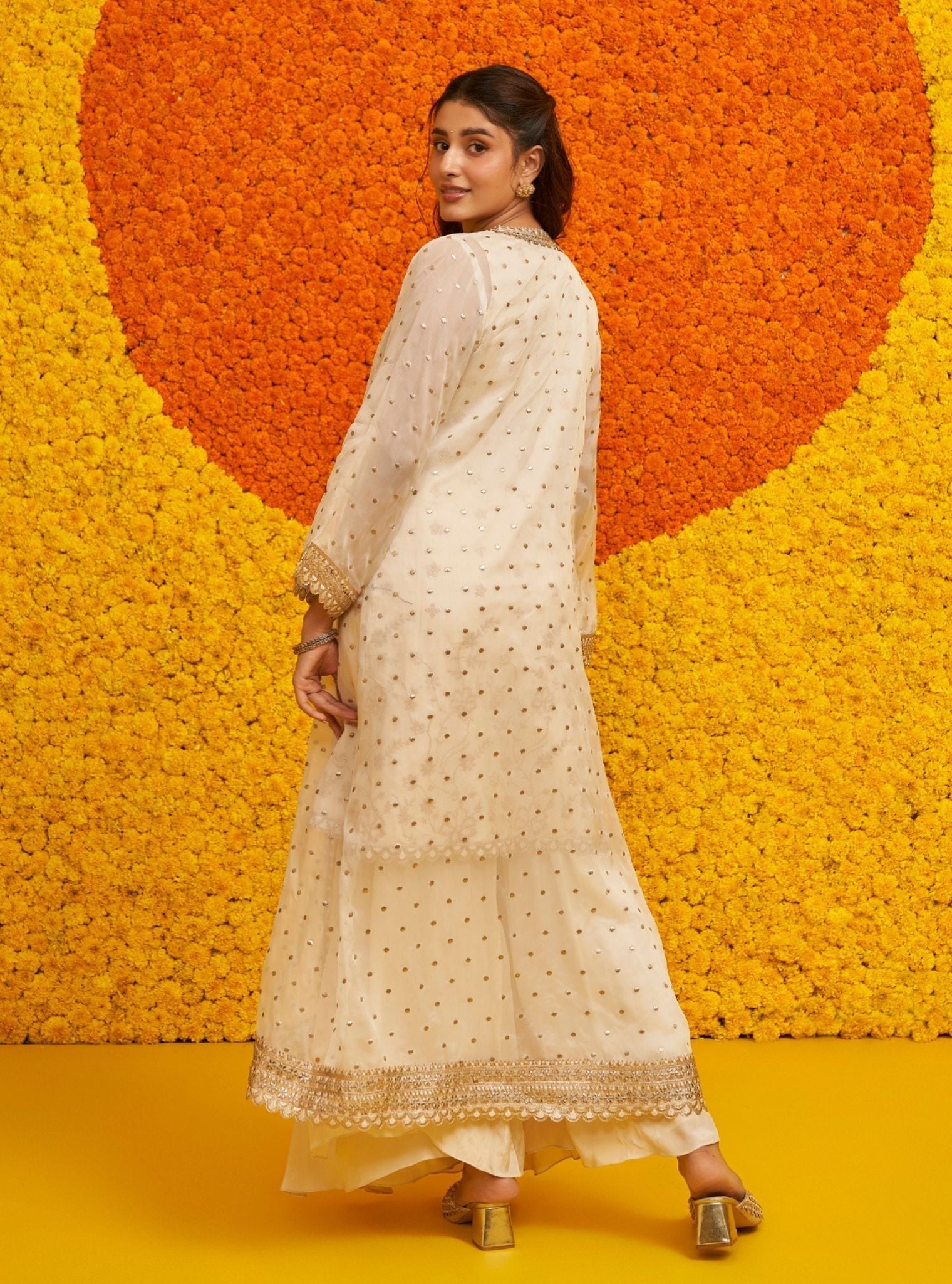 Mulmul Pima Satin Sukoon Off White Kurta With Mulmul Cupro Satin Sukoon Off White Skrit