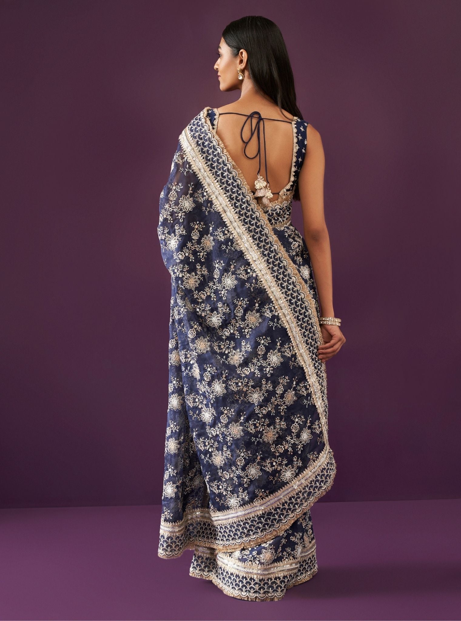 Mulmul Organza Kamon Navy Saree