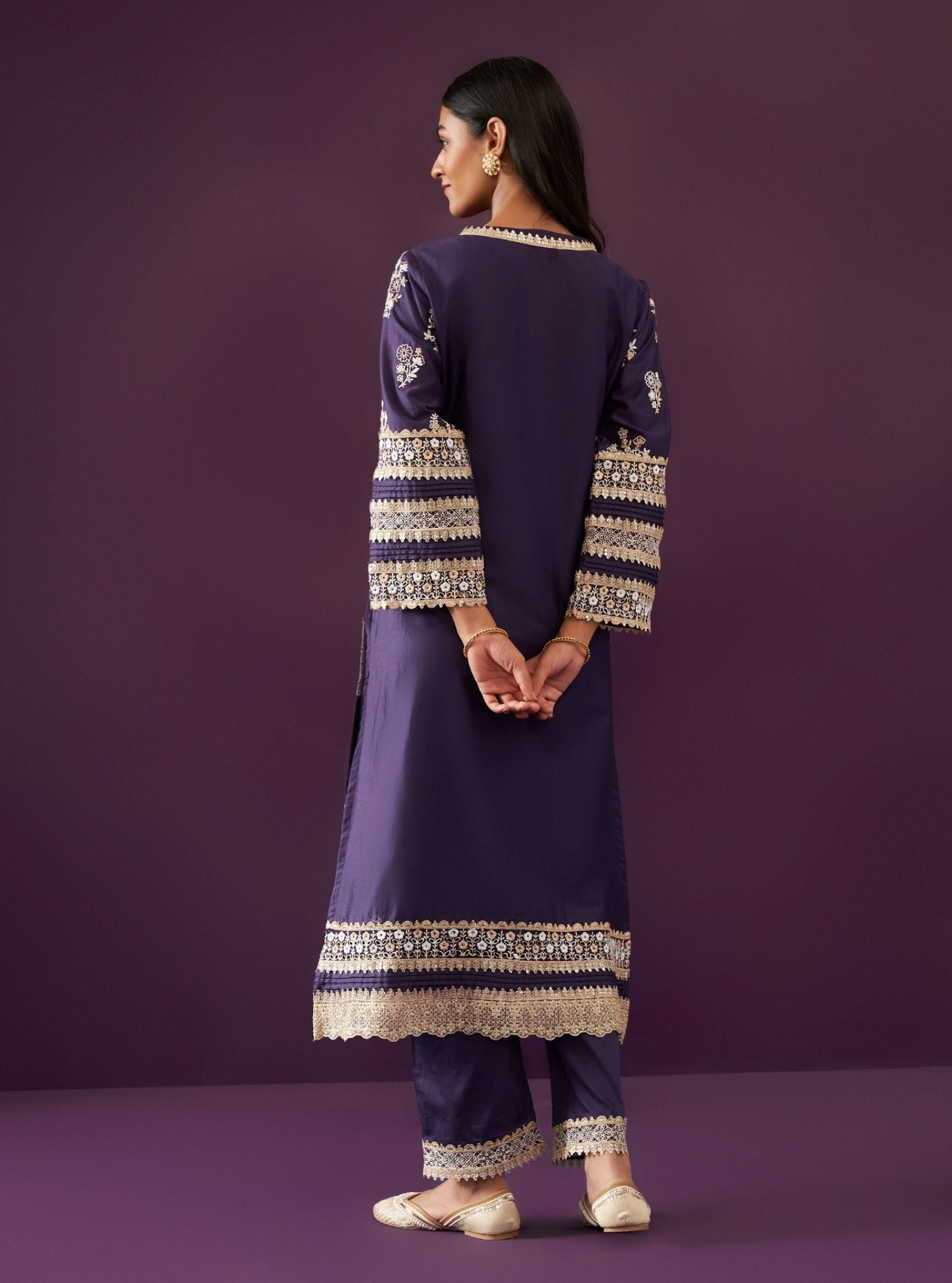 Mulmul Pima Satin Nalin Purple Kurta With Mulmul Pima Satin Nalin Purple Pant