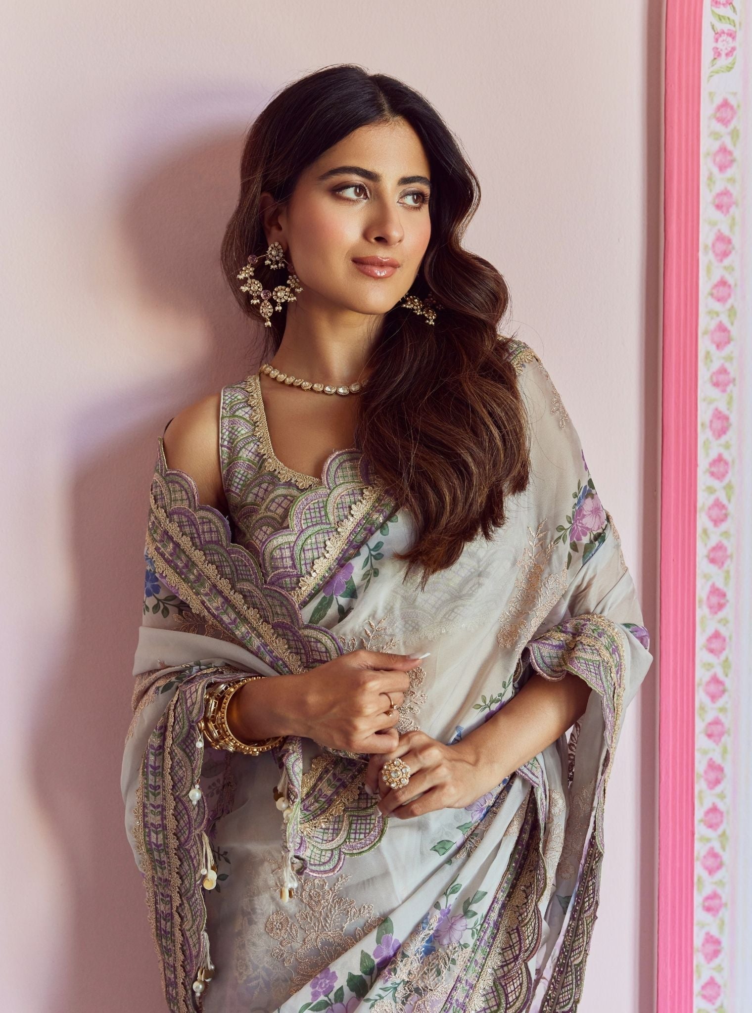 Swar Dull Organza Printed White Saree
