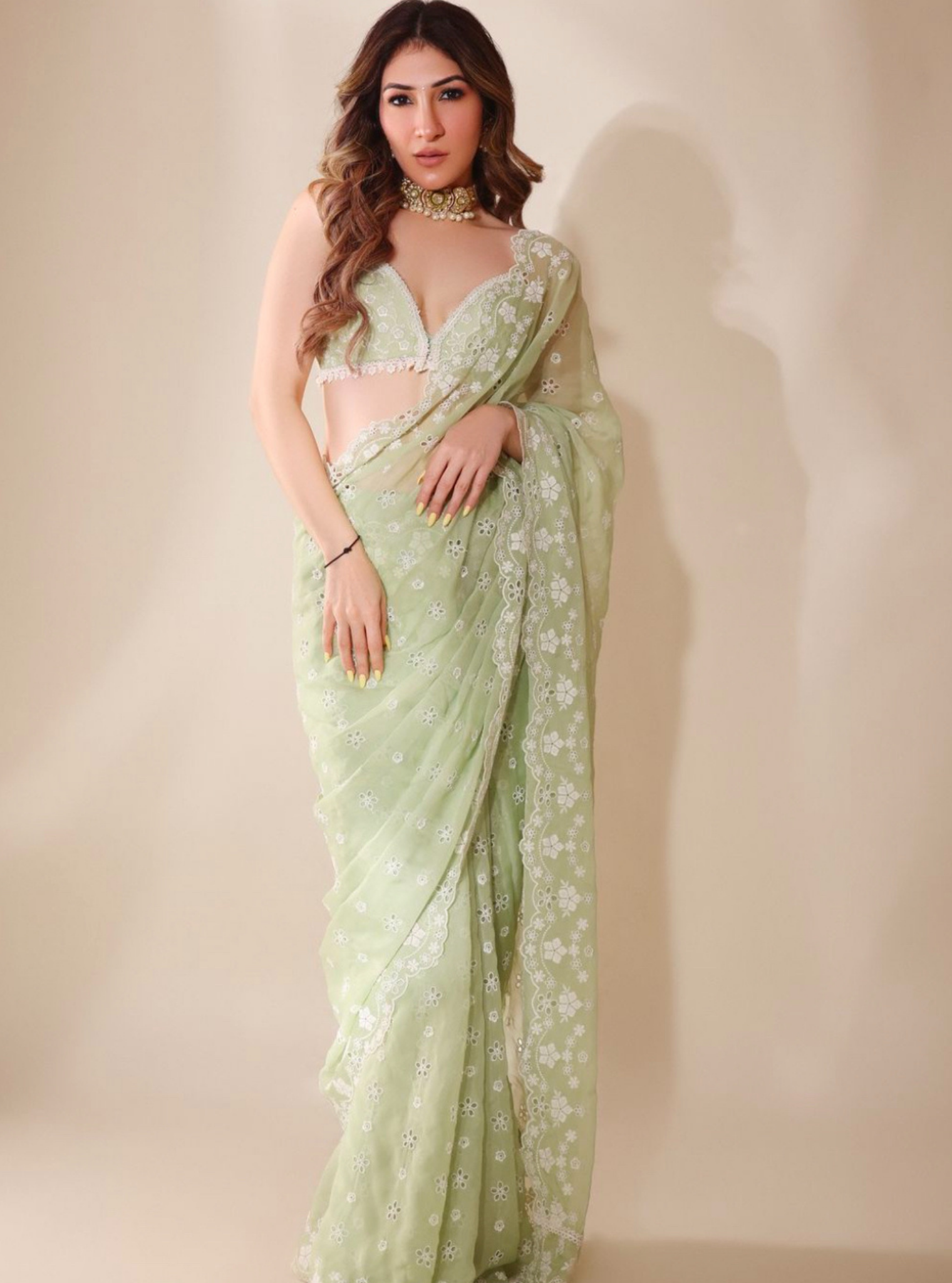 Mulmul Organza Leia Green Saree