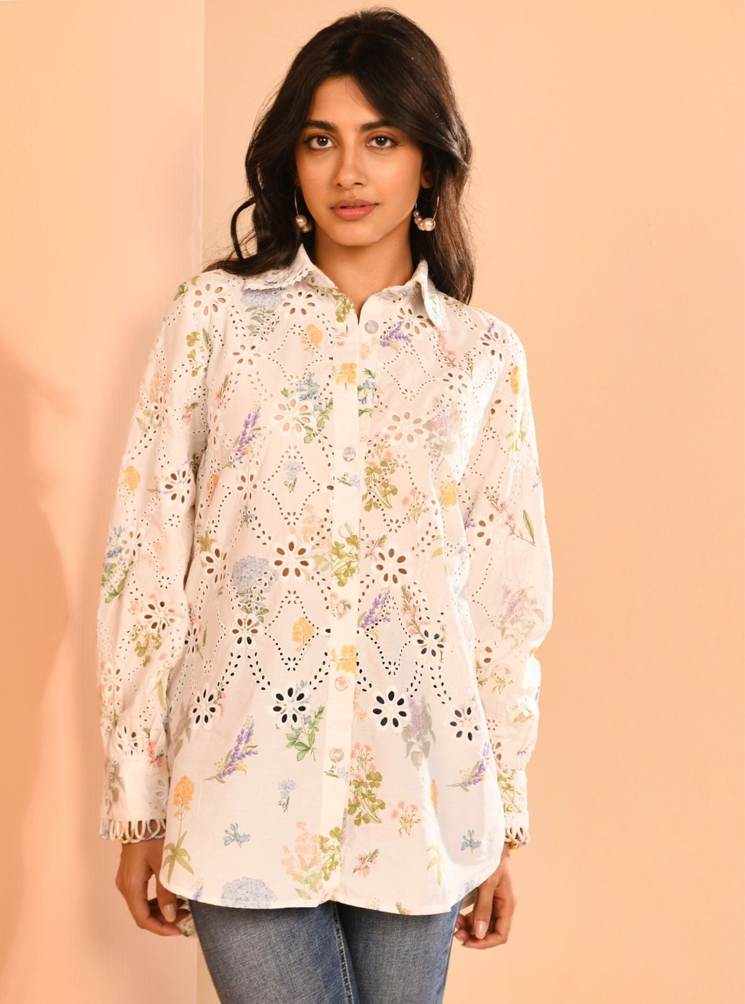 Mulmul Cotton Jem Printed White Shirt