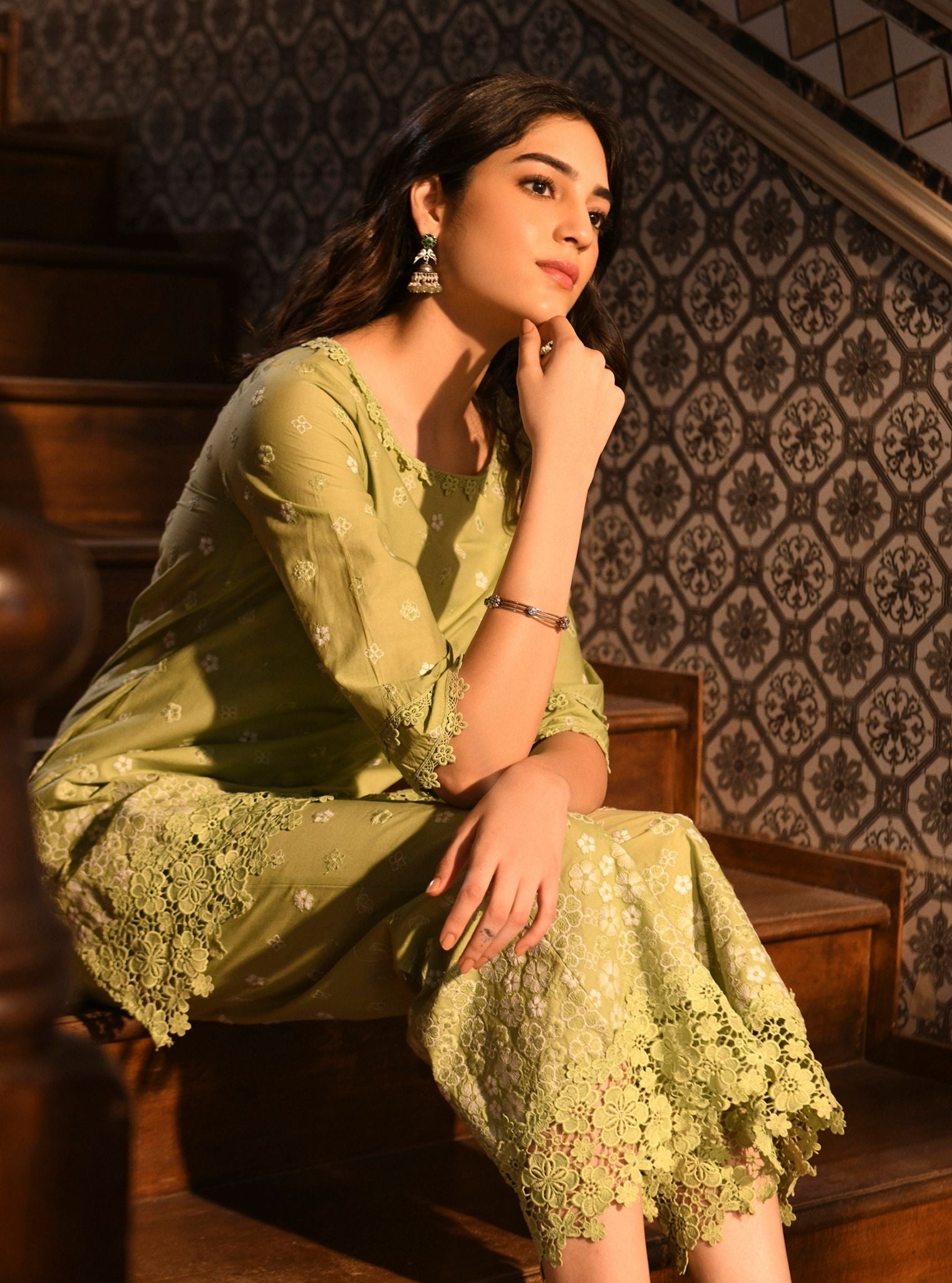 Mulmul Cotton Amiya Light Green Kurta With Mulmul Cotton Amiya Light Green Pant