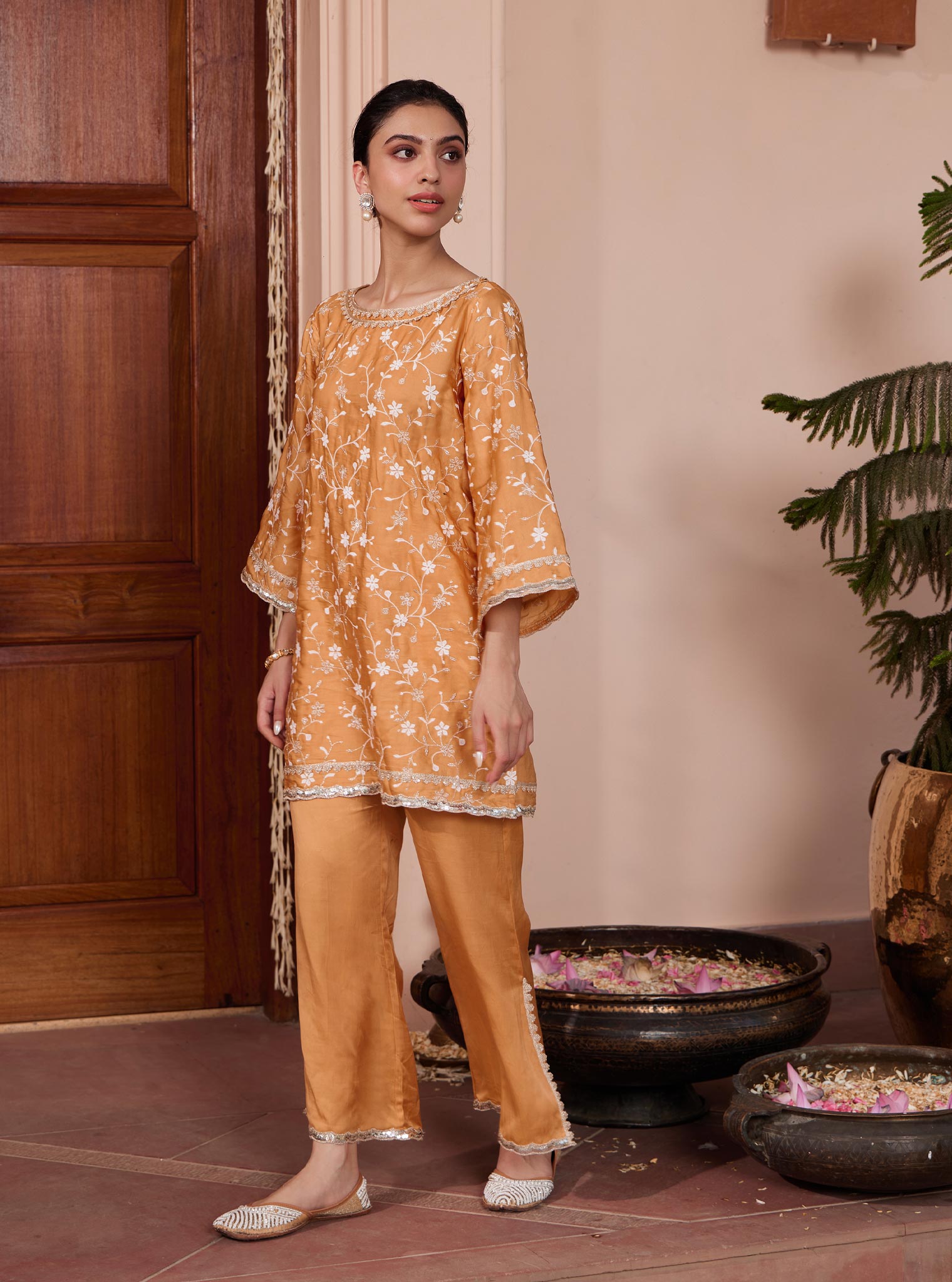 Mulmul Cupro Lira Orange Top with Mulmul Cupro Lira Orange Pant