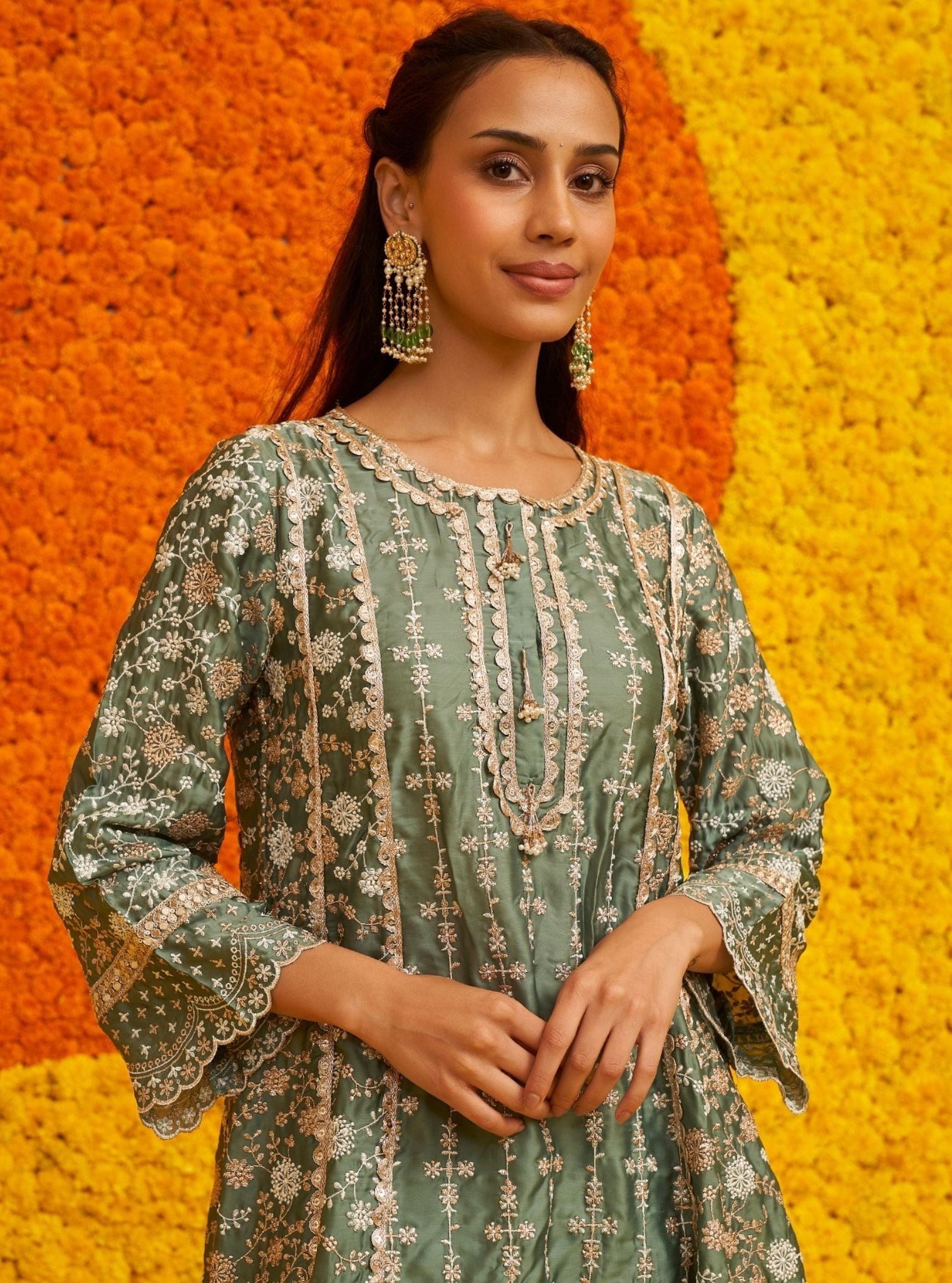 Saathiya Organza Satin Teal Blue Kurta Set