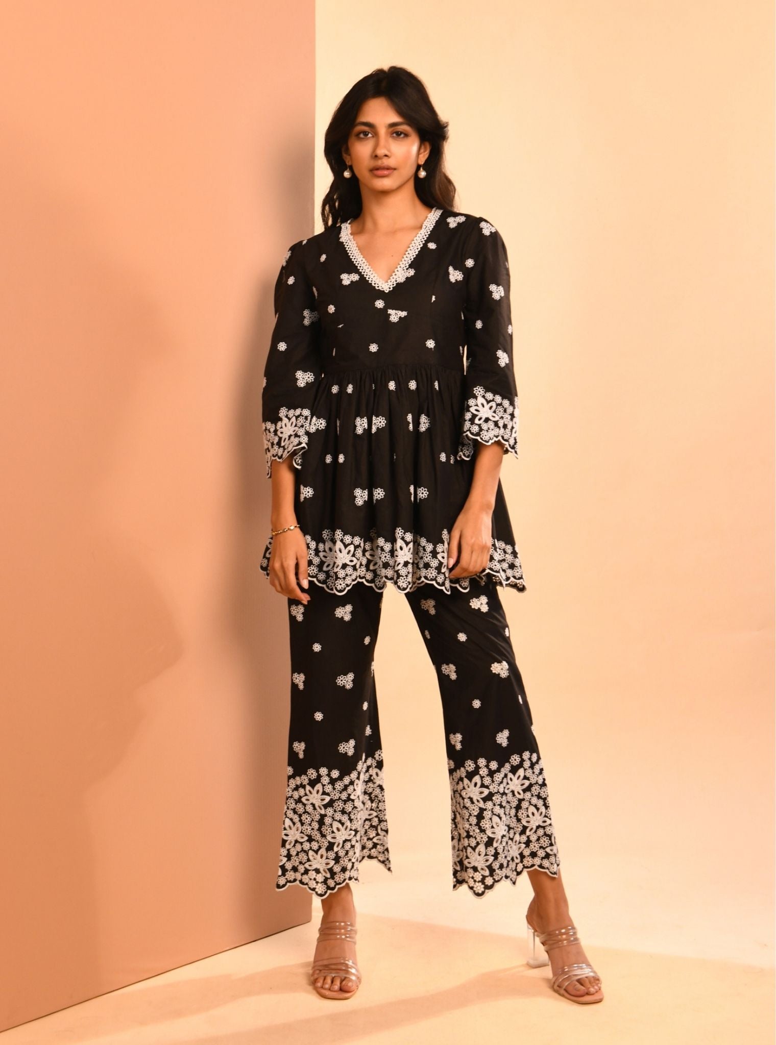 Mulmul Cotton Ayn Black Top With Mulmul Cotton Ayn Black Pant