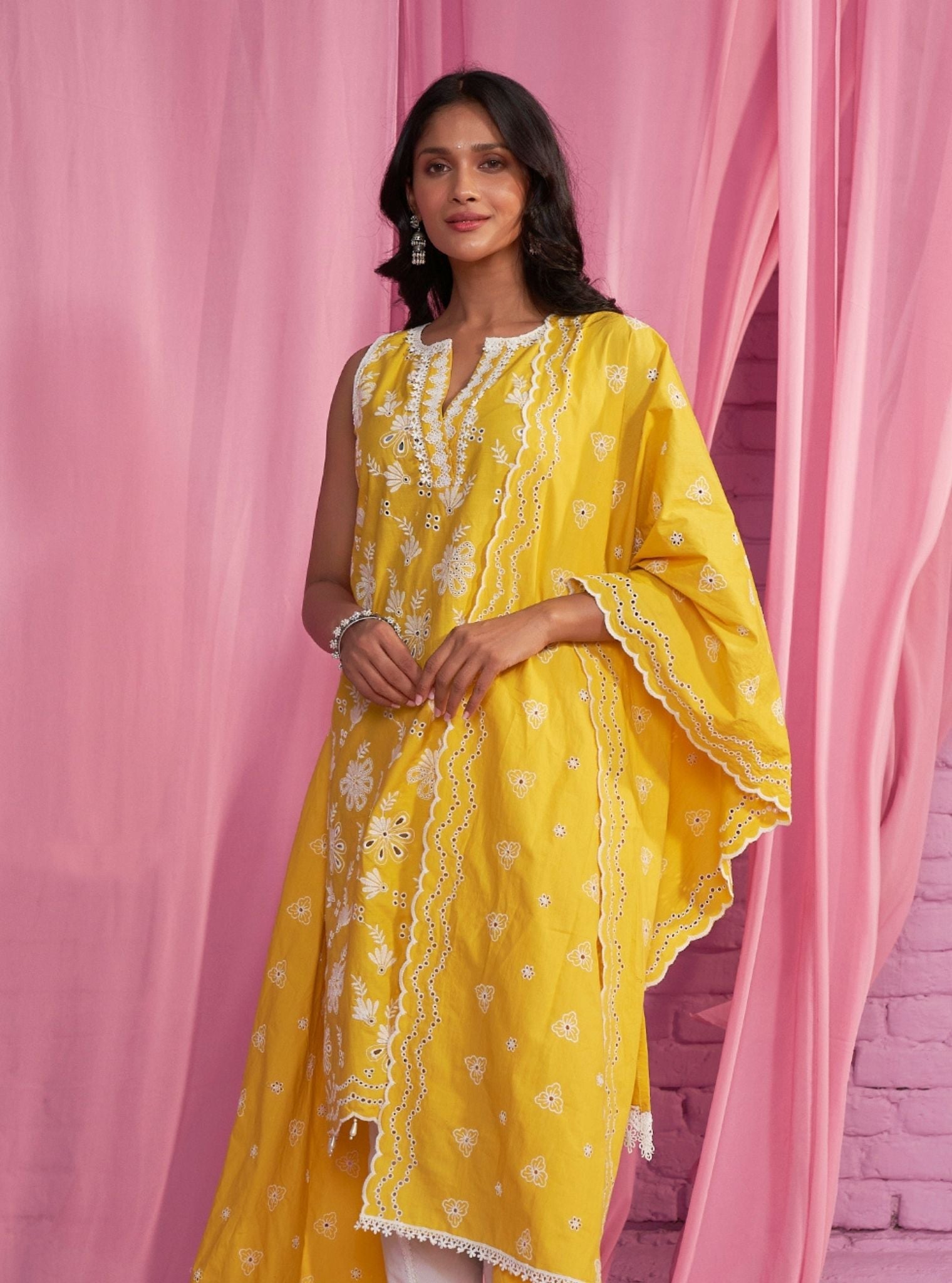 Mulmul Cotton Neel Yellow Kurta