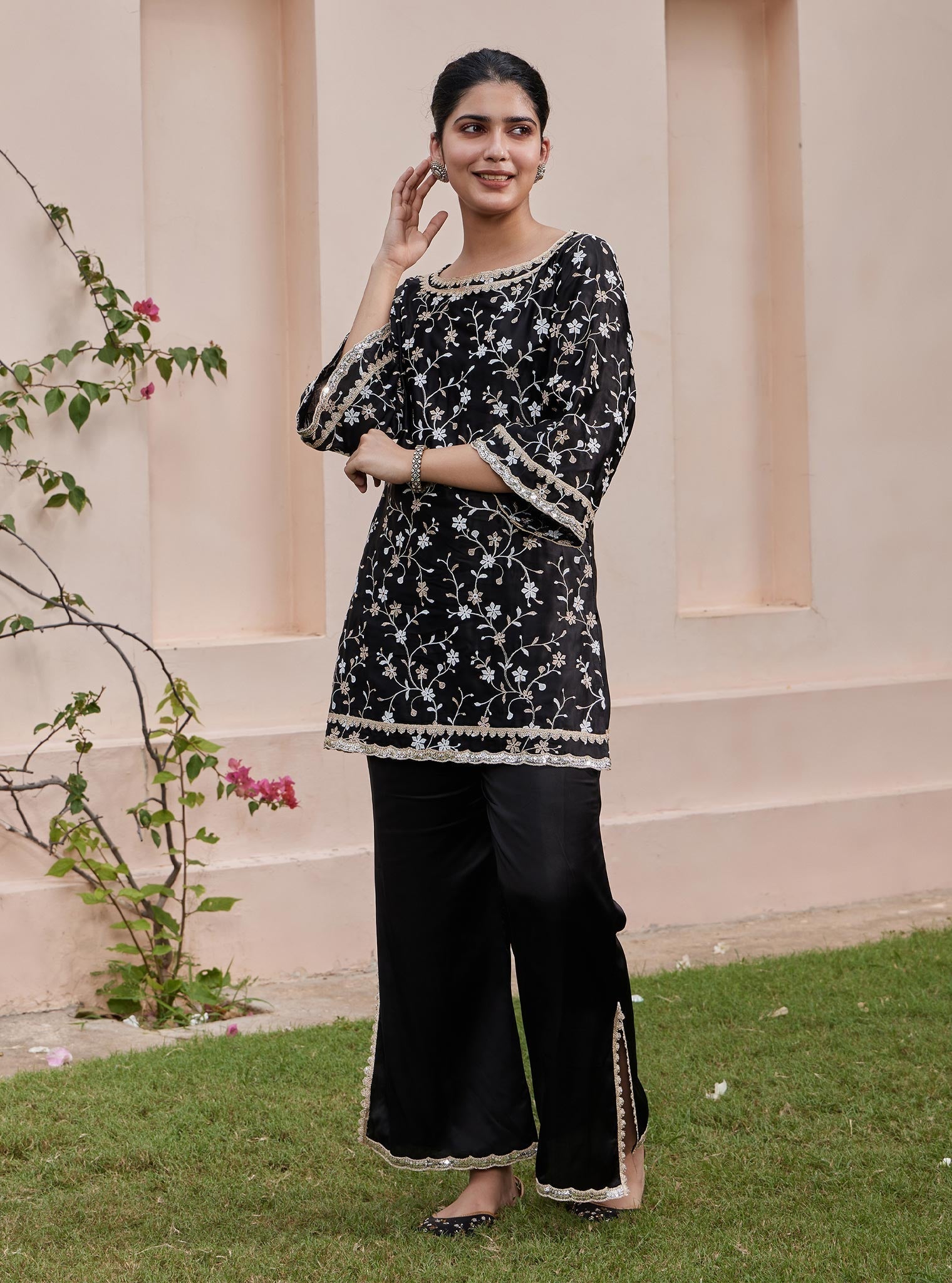 Mulmul Cupro Lira Black Top with Mulmul Cupro Lira Black Pant