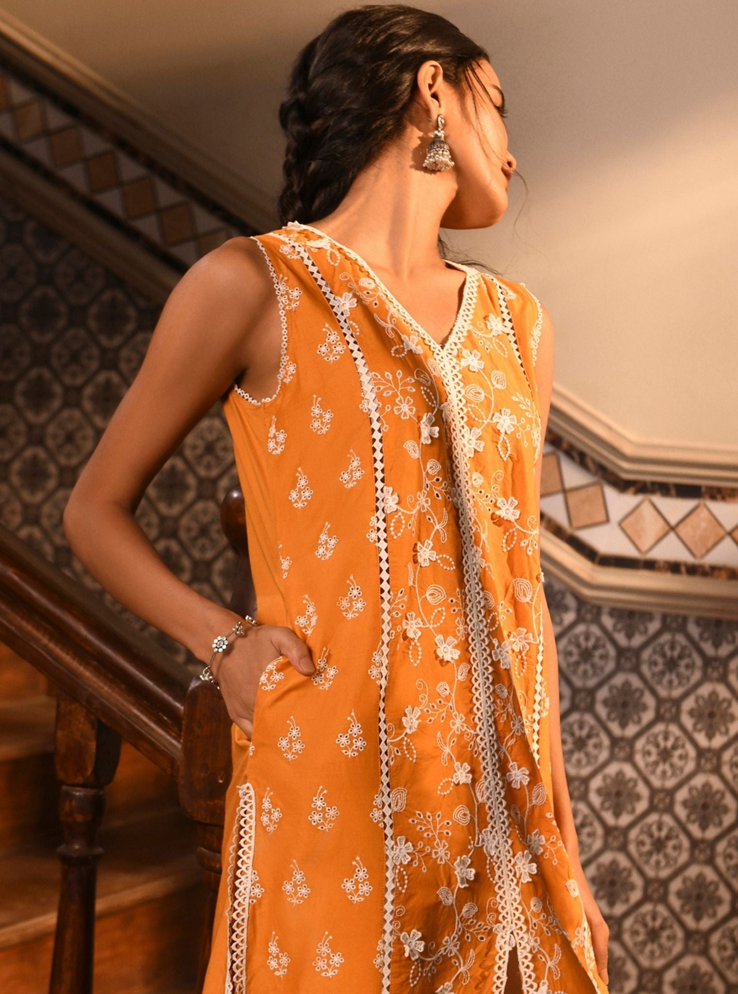 Mulmul Cotton Ensi Orange Kurta