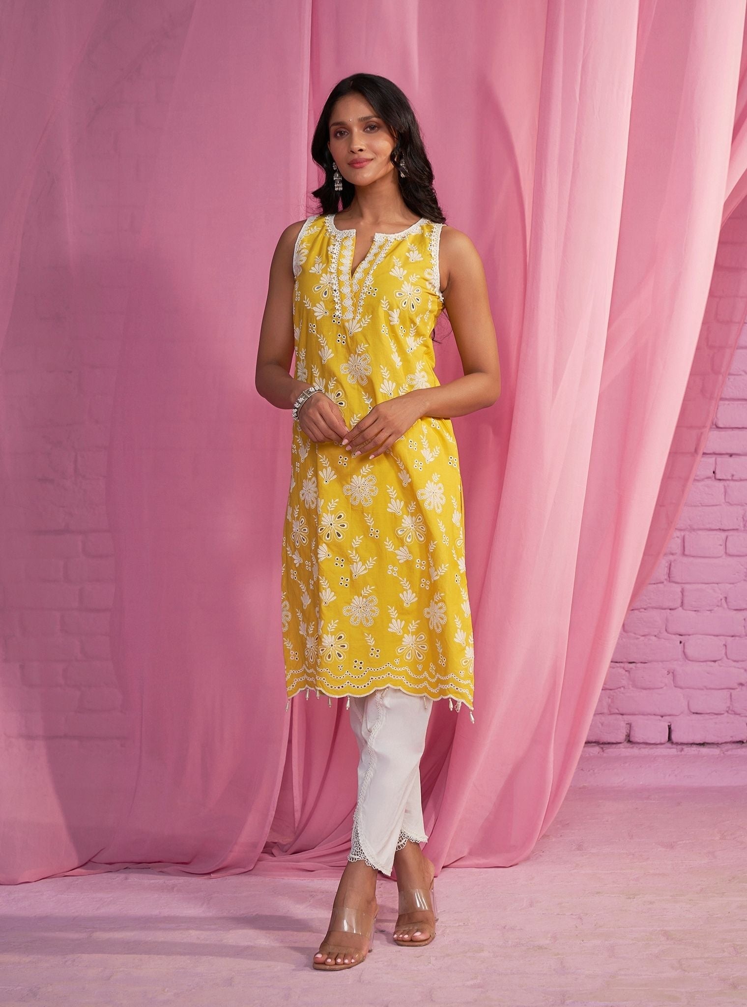 Mulmul Cotton Neel Yellow Kurta