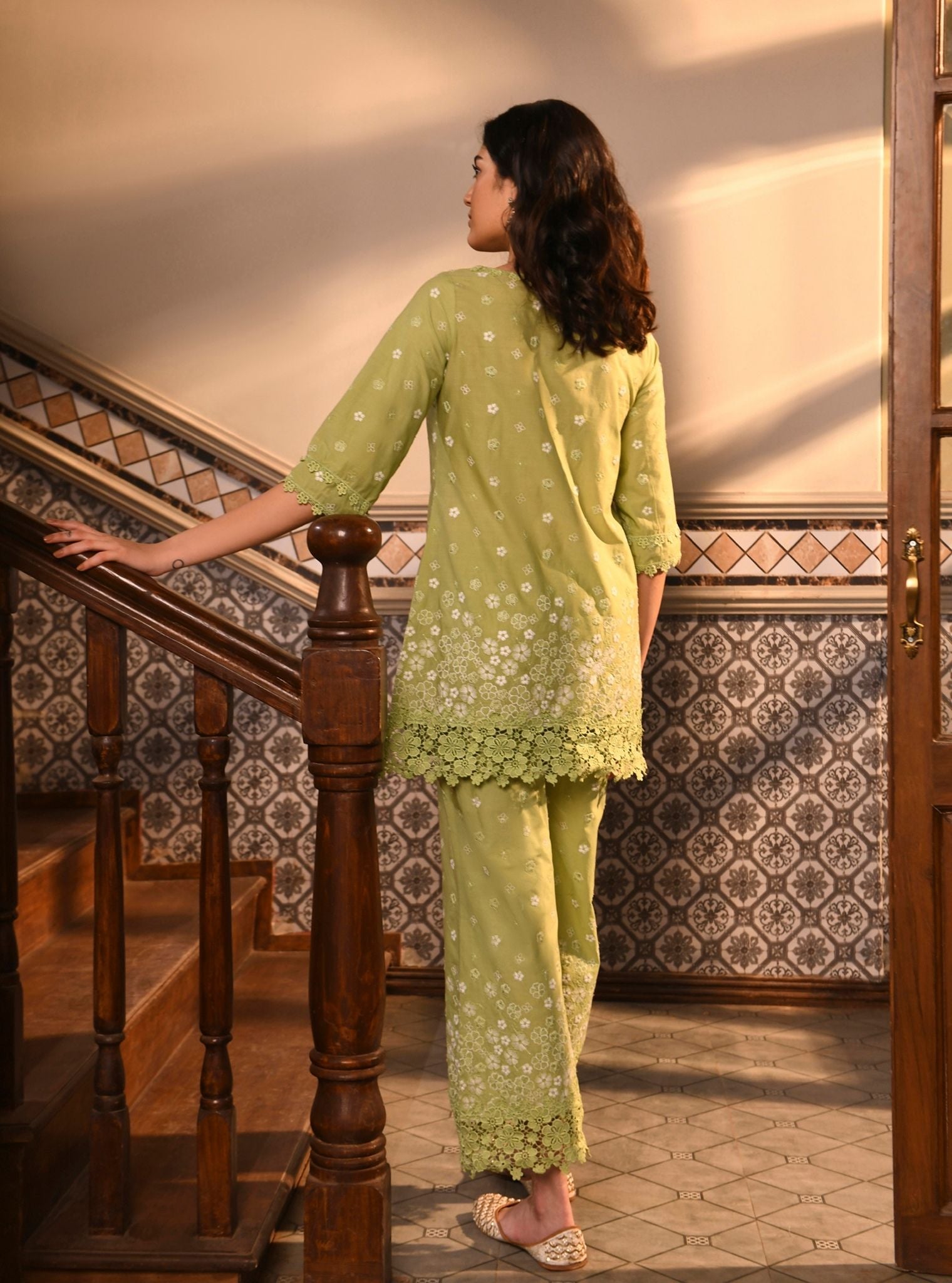 Mulmul Cotton Amiya Light Green Kurta With Mulmul Cotton Amiya Light Green Pant