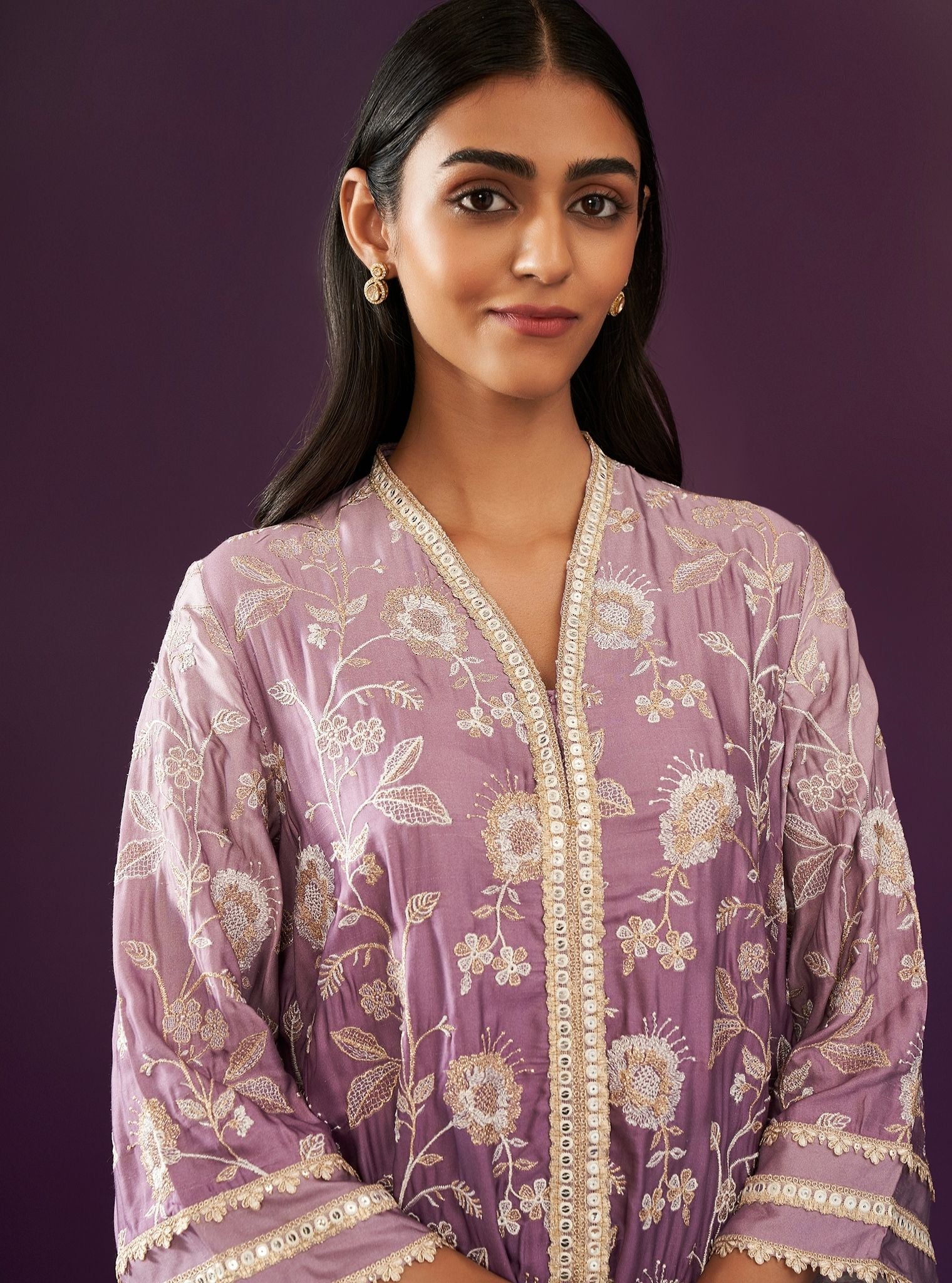 Mulmul Ombre Cupro Satin Evanthe Purple Kurta With Mulmul Ombre Cupro Satin Evanthe Purple Dhoti Pant