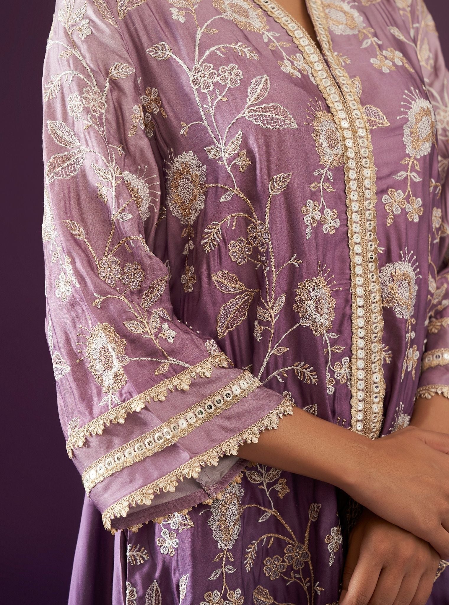 Mulmul Ombre Cupro Satin Evanthe Purple Kurta With Mulmul Ombre Cupro Satin Evanthe Purple Dhoti Pant