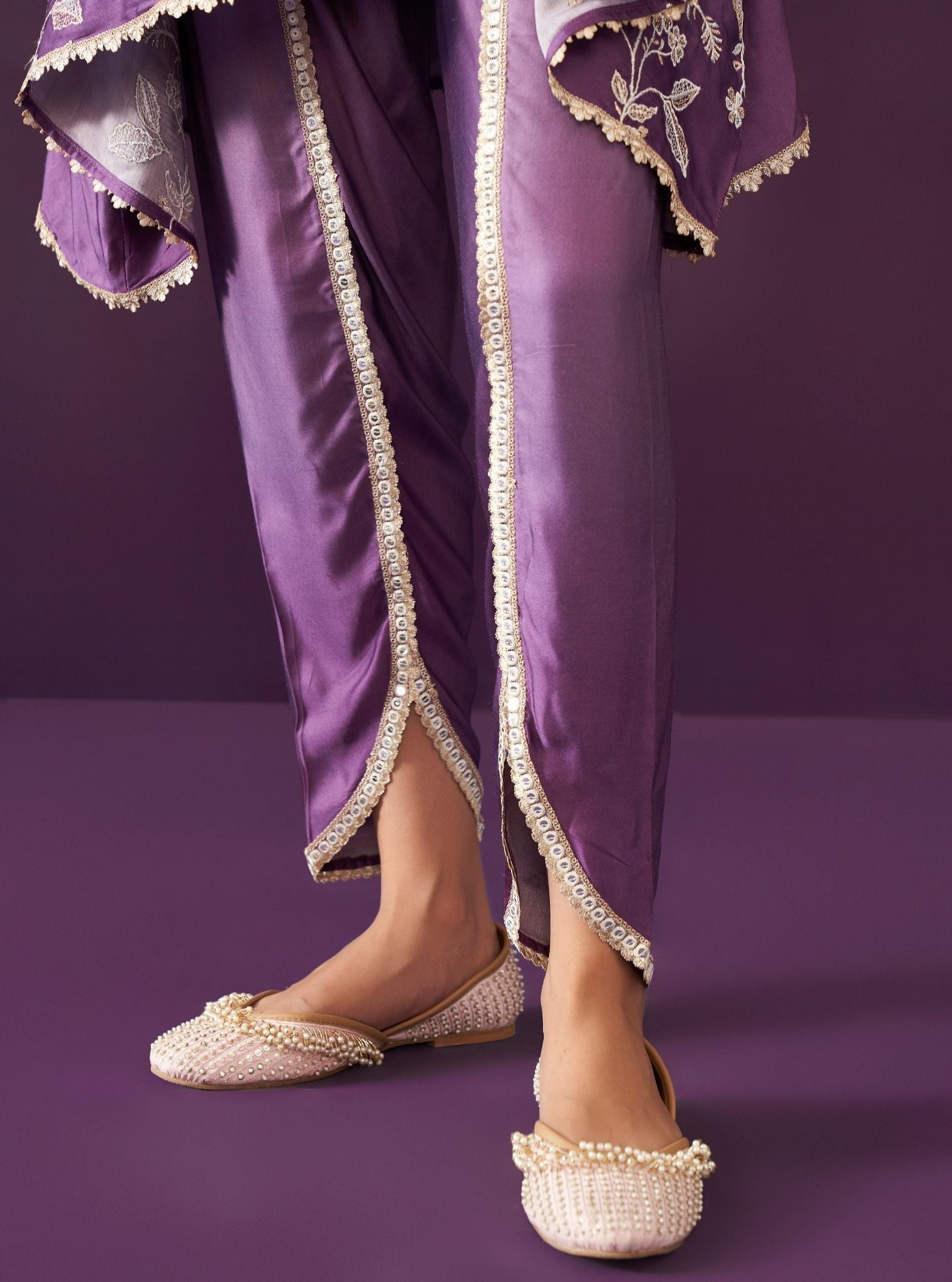 Mulmul Ombre Cupro Satin Evanthe Purple Kurta With Mulmul Ombre Cupro Satin Evanthe Purple Dhoti Pant