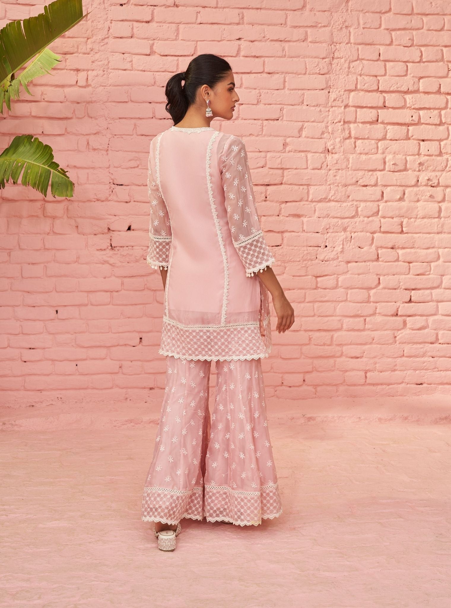 Mulmul Organza Raaga Pink Kurta With Mulmul Organza Raaga Pink Pant