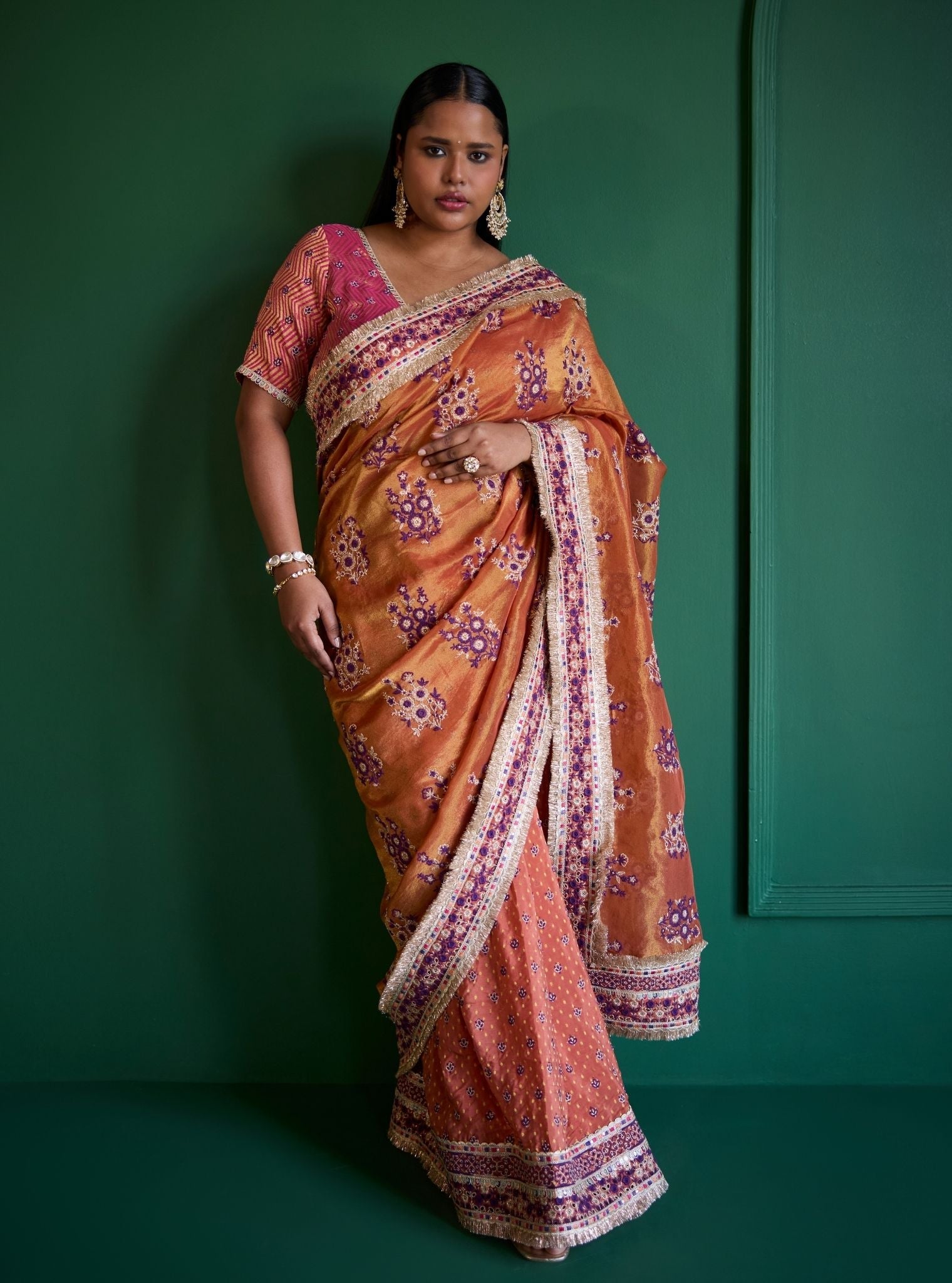 Mulmul Lurex Organza + Banarsi Mohra Orange Saree